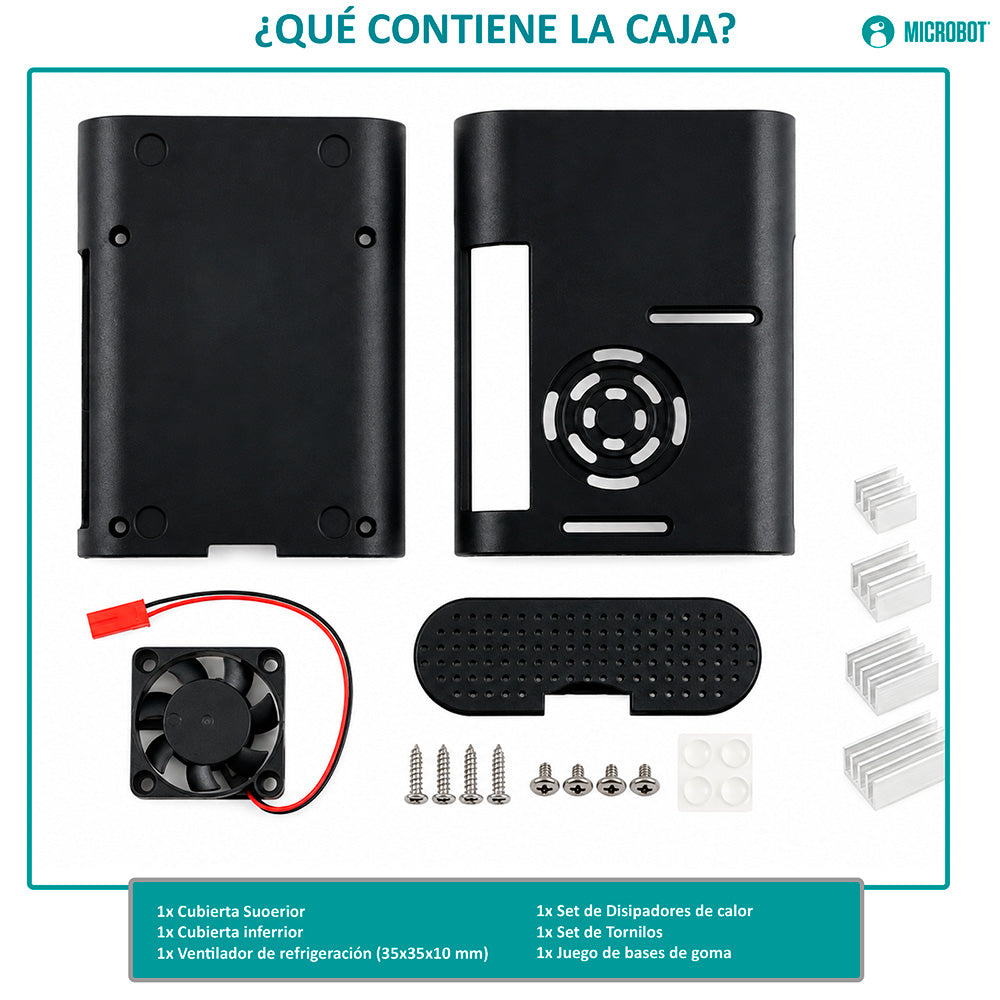 Carcasa ABS Negra Raspberry Pi 4 Disipación Activa Ventilador 5V