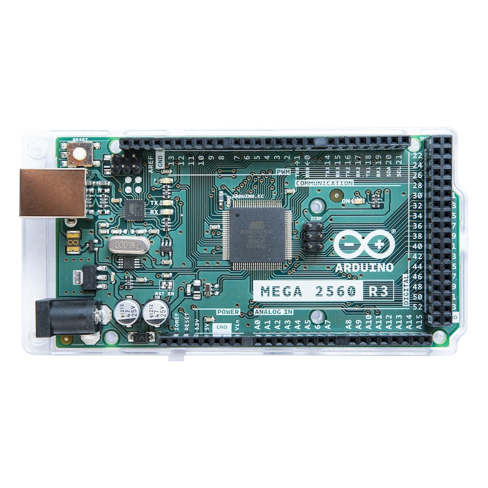 Arduino MEGA 2560 Rev3 microcontrolador board with USB, power jack, and multiple pin headers for electrónica componentes and . - Arduino MEGA 2560 Rev3 - Microbot México - Default Title
