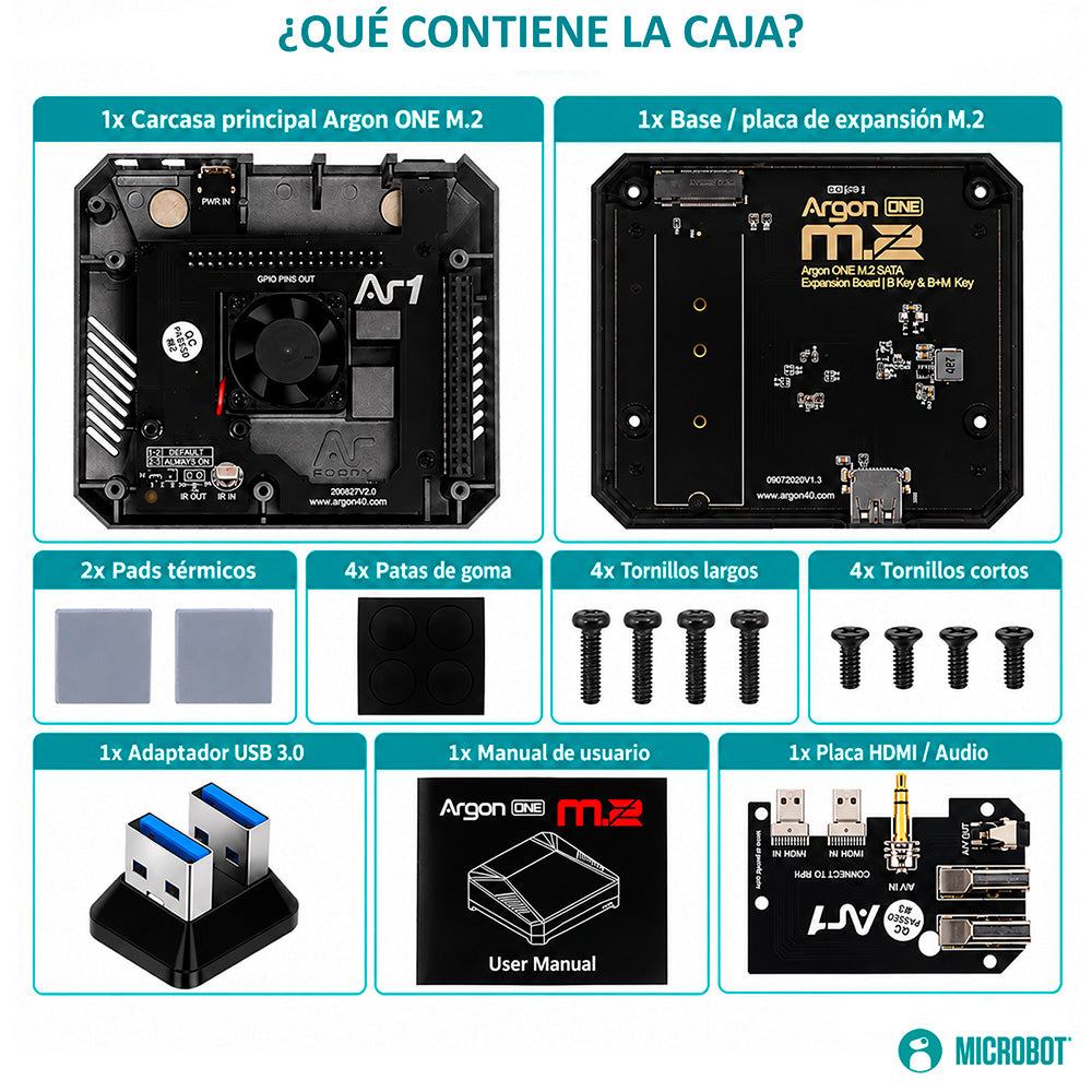 Carcasa Aluminio Argon ONE M.2 Raspberry Pi 4 SATA SSD