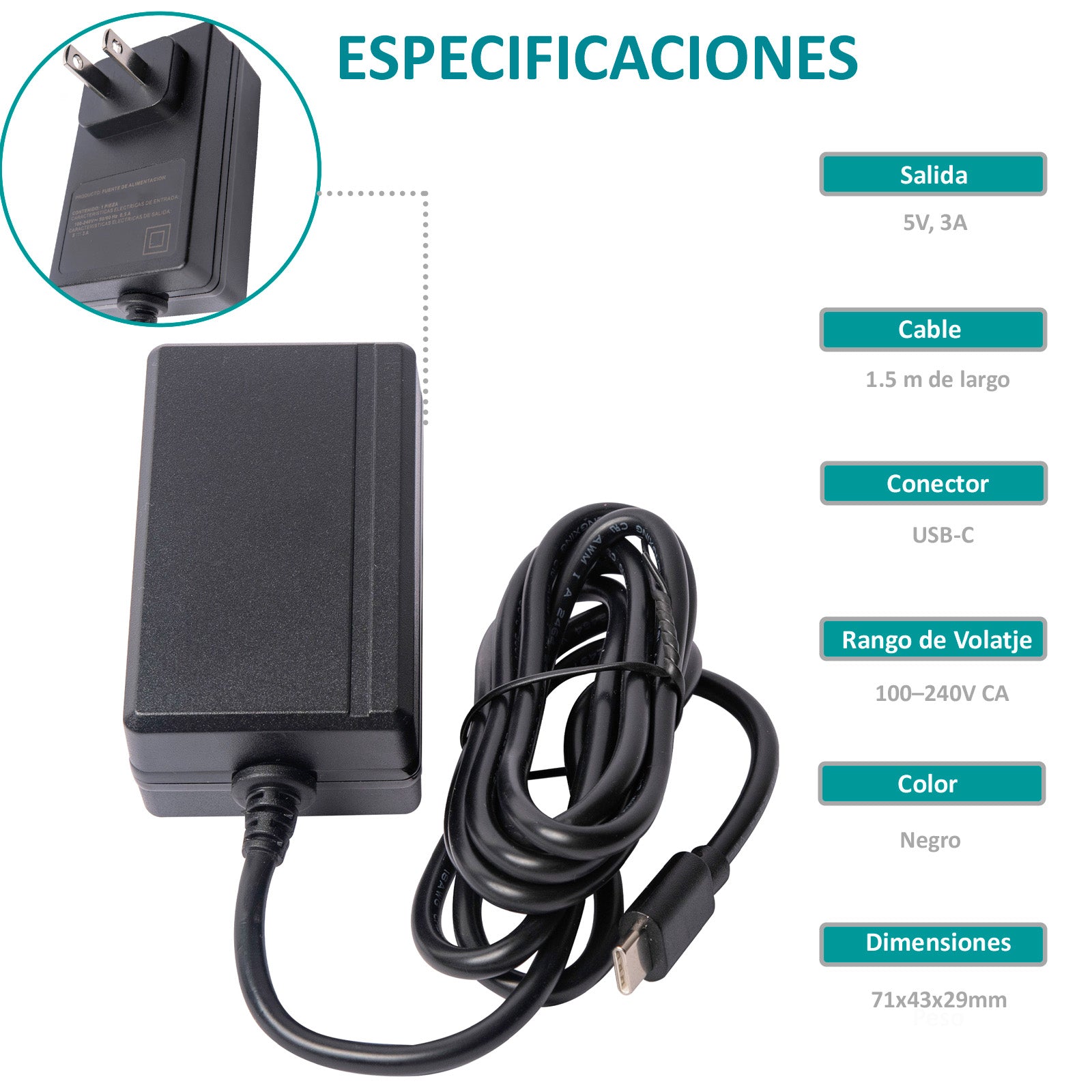 Fuente 5V 3A USB C para Raspberry Pi 4