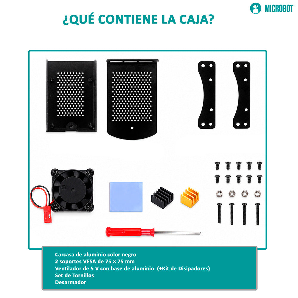 Carcasa Aluminio Negro Raspberry Pi 4B Soporte VESA 75x75