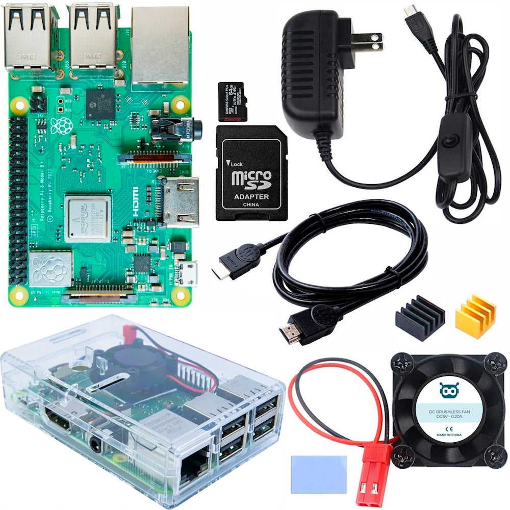 Raspberry Pi 3 B+ Starter Kit - Serie Standard (SD 64GB, Fuente 2.5A y Case)