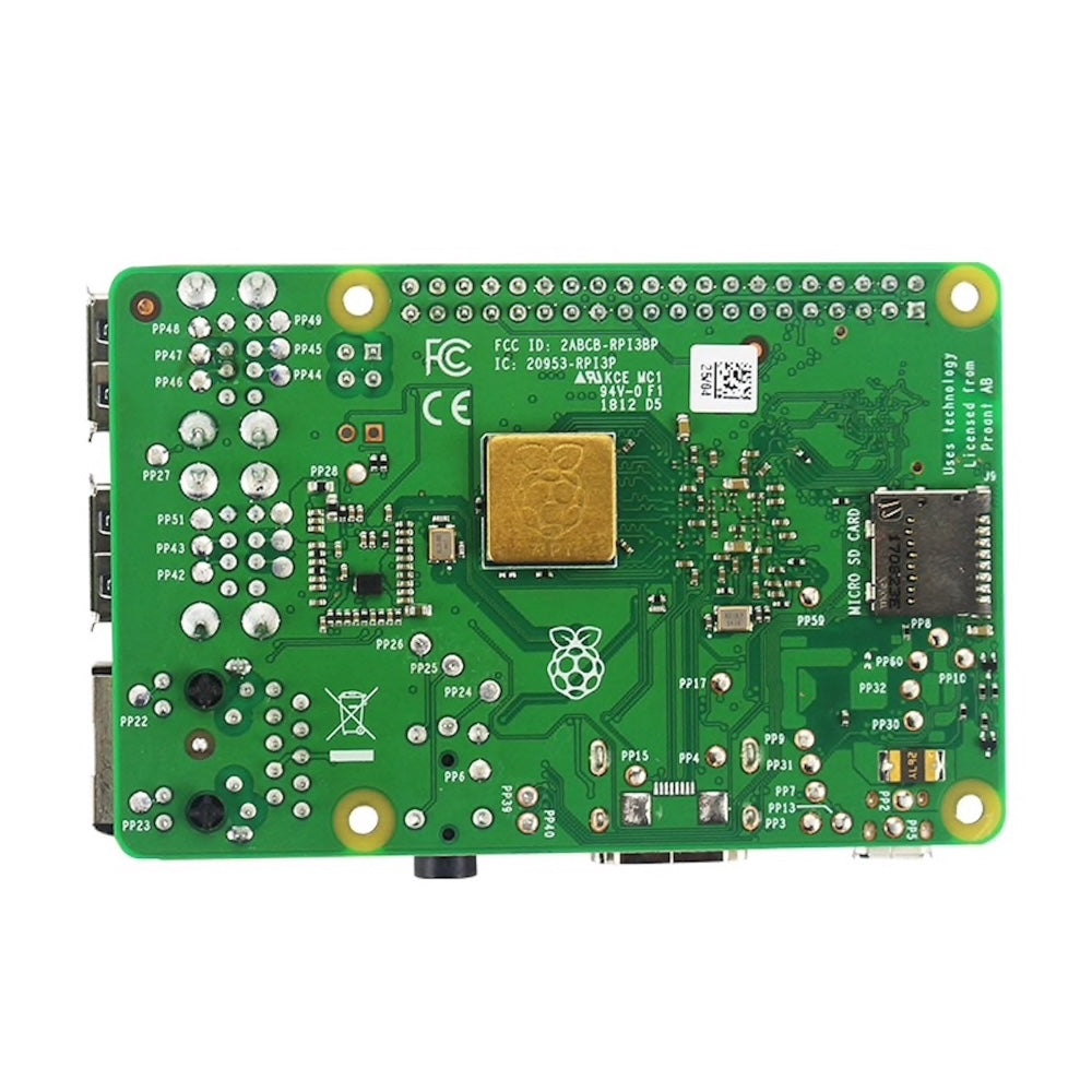 Green Raspberry Pi 3B+ board with microcontroller, electronic components, and connectors for sensores and módulos. - Kit Raspberry Pi 3B+ Stylus - Microbot México - Default Title