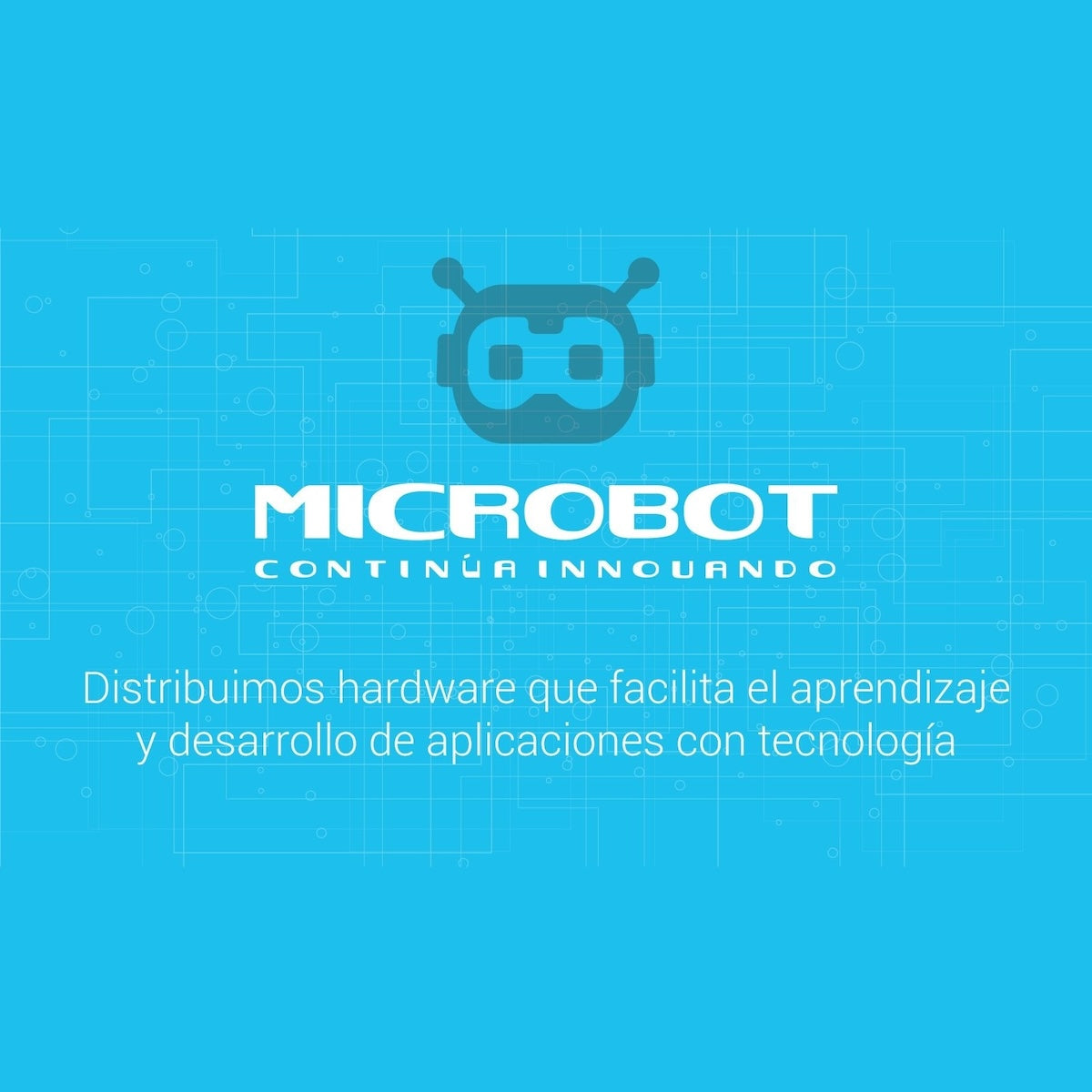 Blue background with Microbot logo and white text about hardware for aprendizaje and technology applications. - Kit Raspberry Pi 4 Case Negro SD HDMI - Microbot México - 1GB