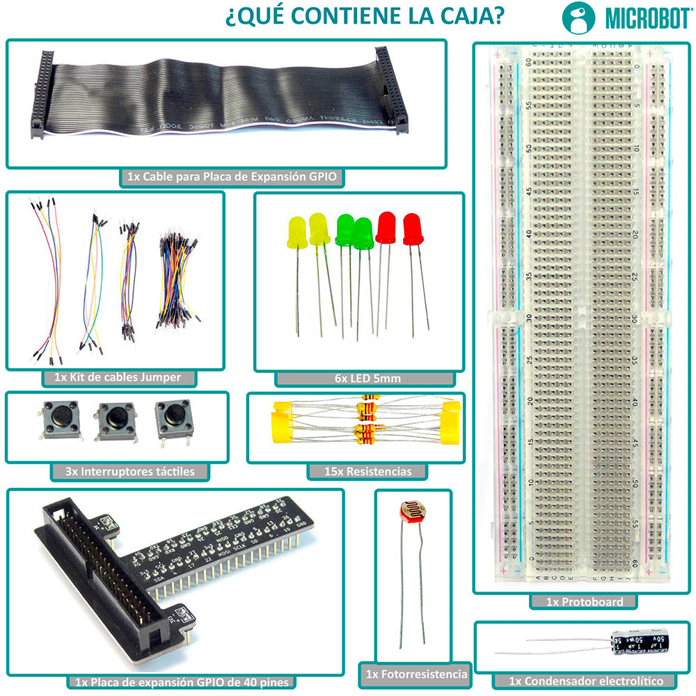 Kit Placa Expansión GPIO Raspberry Pi Protoboard Cables Jumpers LEDs