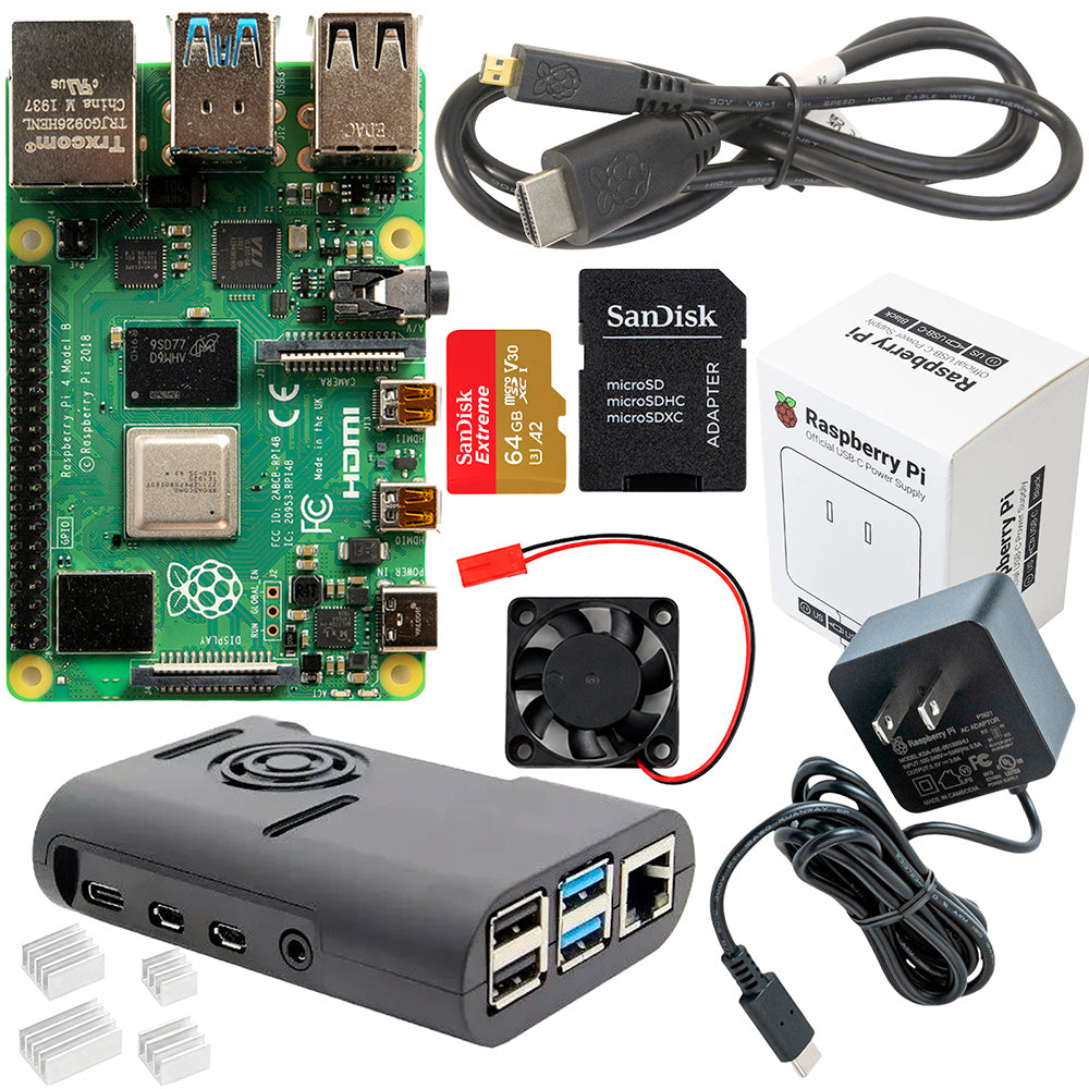 Kit Raspberry Pi 4 Serie Standard (15W Oficial, SD Extreme 64GB)