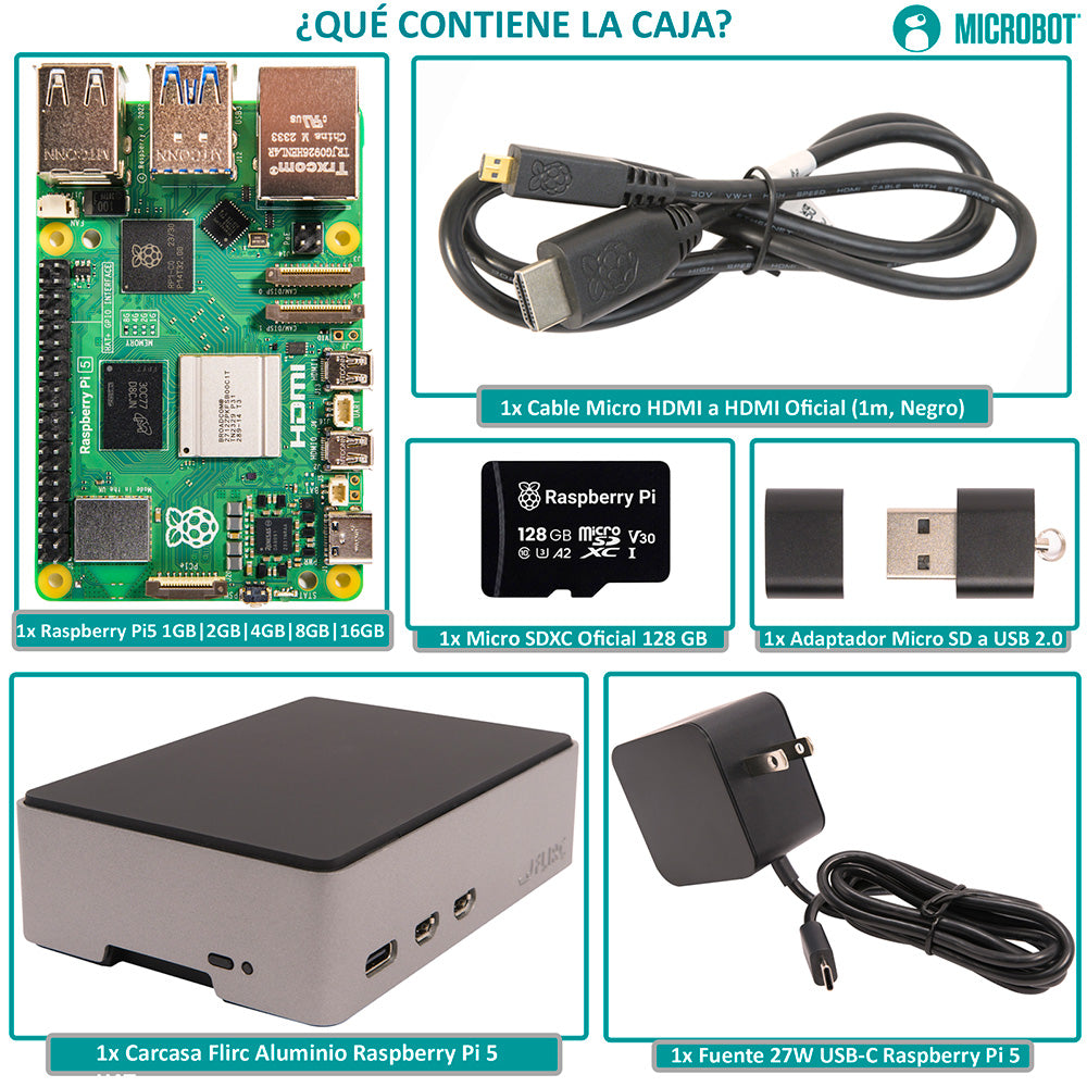Kit Raspberry Pi 5 Flirc Aluminio - Serie Standard (27W, SD 128GB)