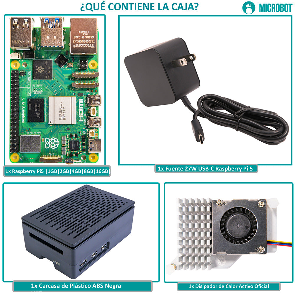 Kit Raspberry Pi 5 Esencial Active Cooler (Fuente 27W)