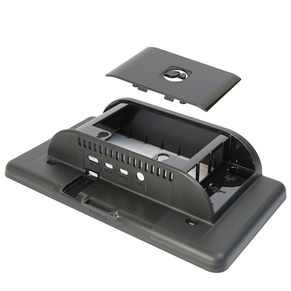 Black official Raspberry Pi 4 7-inch screen case showing ventilation and component slots for electrónica, sensores, módulos, . - Carcasa Raspberry Pi 4 Pantalla 7 Pulgadas Oficial - Microbot México - Default Title