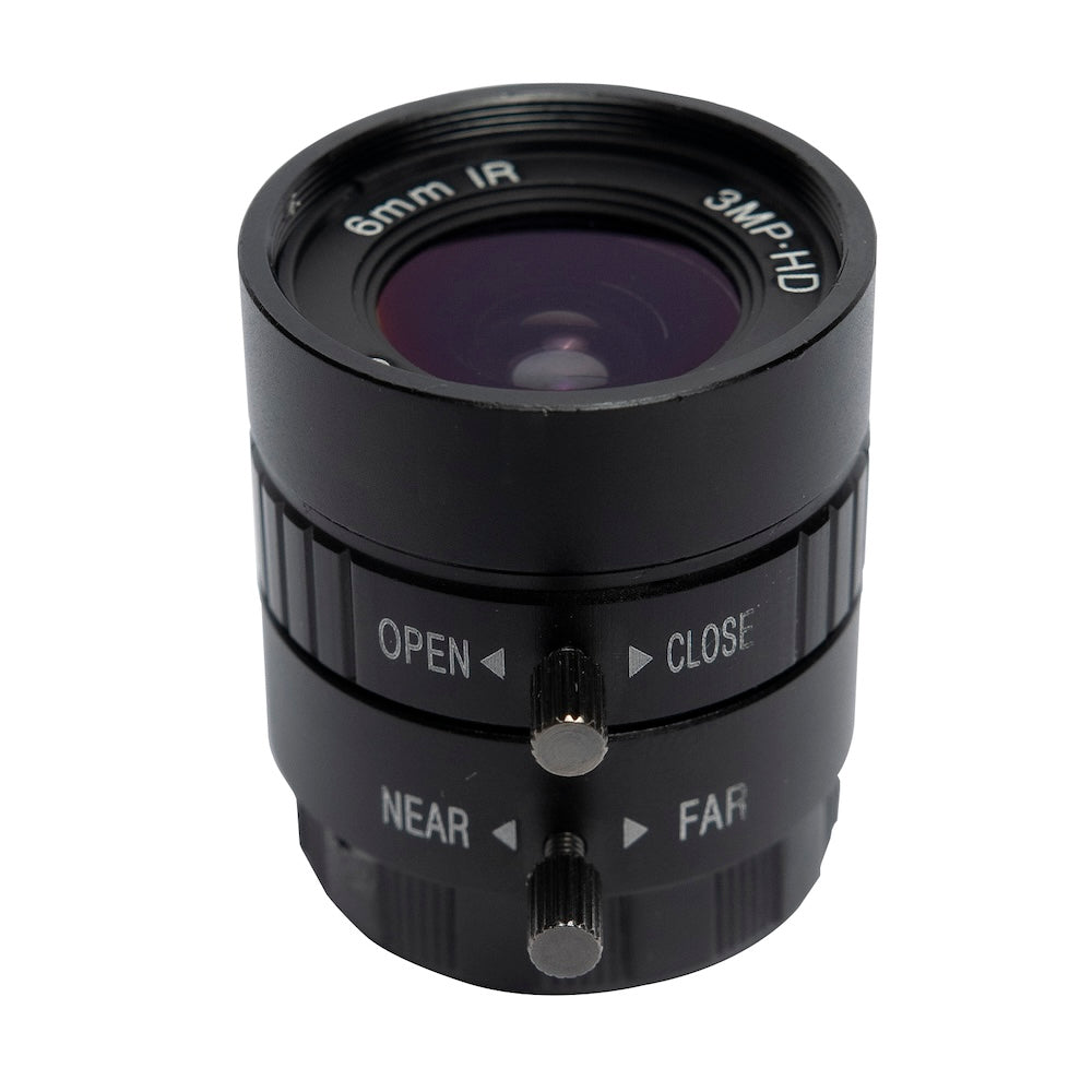 Black 6mm wide-angle camera lens for electrónica and componentes with adjustable focus for Raspberry Pi and Arduino módulos. - Lente Gran Angular 6MM 3MP - Microbot México - Default Title