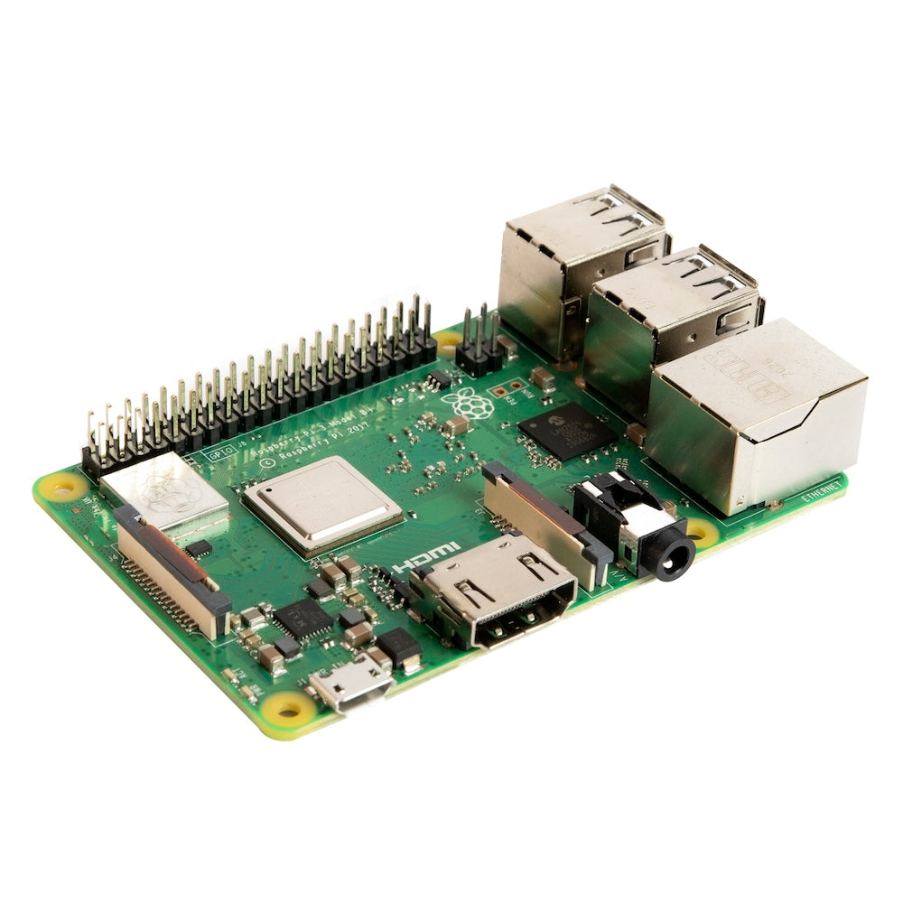 Raspberry Pi 3 Modelo B+ green circuit board with USB ports, micro USB power, GPIO pins, and HDMI for electrónica proyectos. - Raspberry Pi 3 Modelo B+ - Microbot México - Default Title