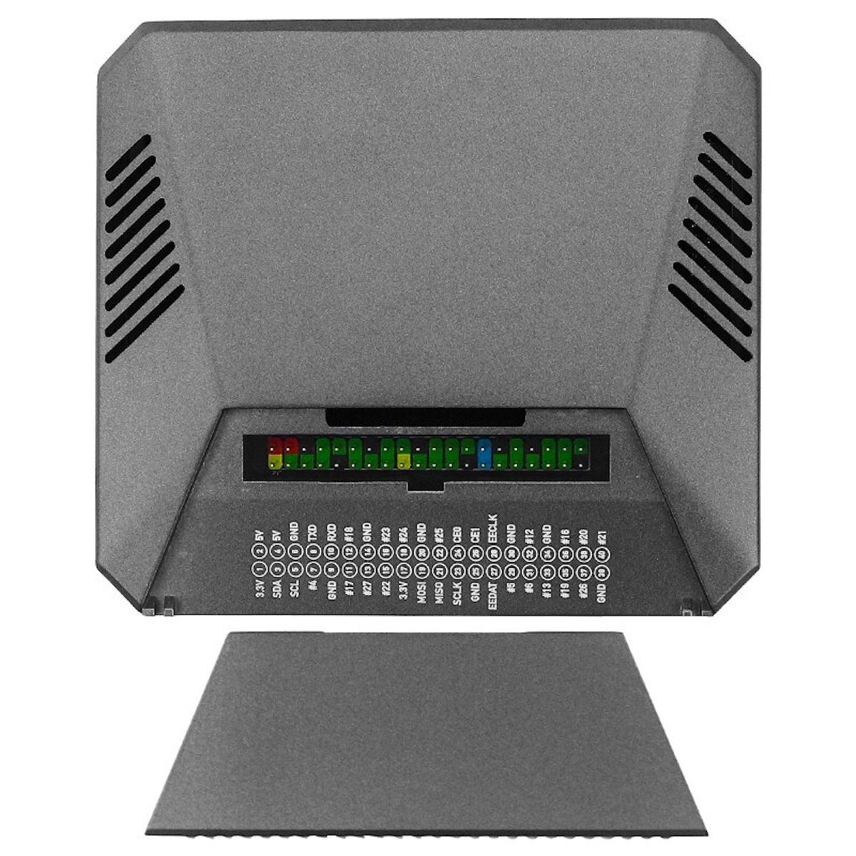 Gray aluminum Argon One V2 case for Raspberry Pi with ventilation and GPIO pinout guide for electrónica and. - Carcasa Aluminio Argon One V2 - Microbot México - Default Title