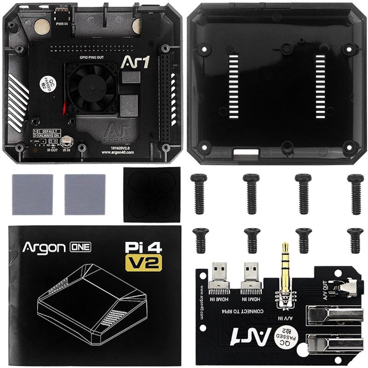 Black aluminum Argon One V2 case with cooling fan and screws for Raspberry Pi microcontrollers and módulos in electrónica. - Carcasa Aluminio Argon One V2 - Microbot México - Default Title