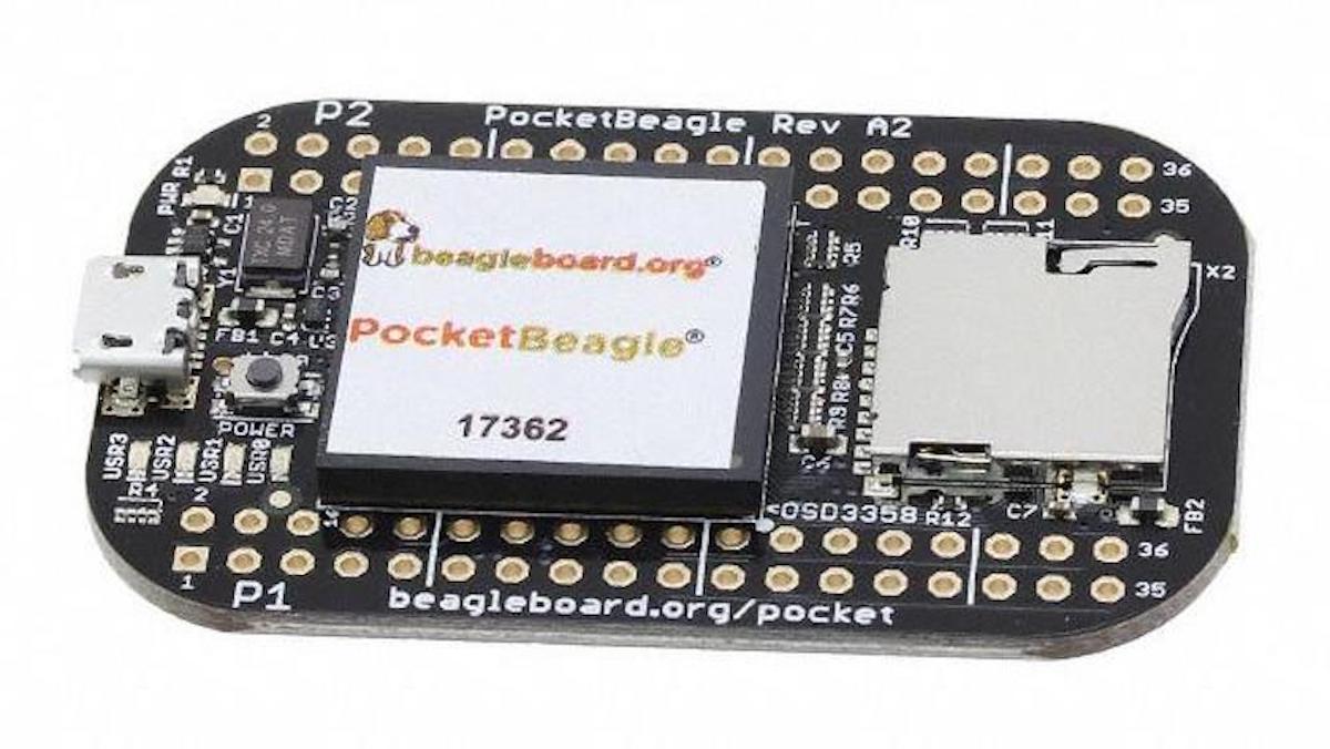 PocketBeagle microcontroller board with USB, microSD slot, and multiple headers for sensores and módulos in electrónica. - PocketBeagle - Microbot México - Default Title