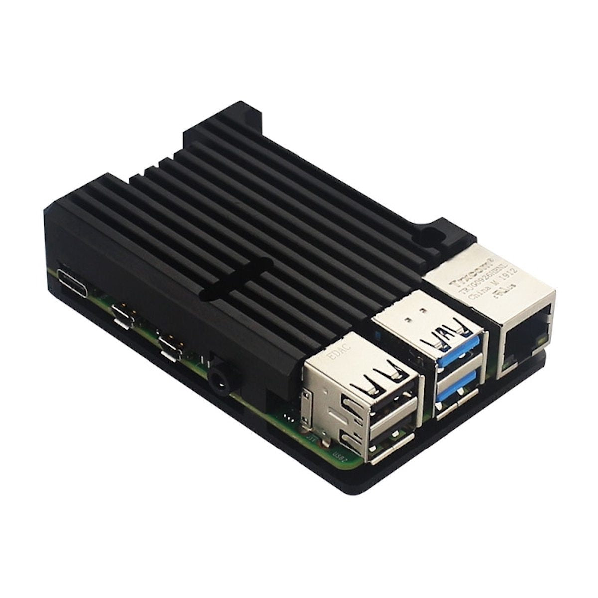 Black aluminum case housing Raspberry Pi 4 board with multiple USB and Ethernet ports, ideal for electrónica, componentes,. - Carcasa Aluminio Raspberry Pi 4 - Microbot México - Default Title