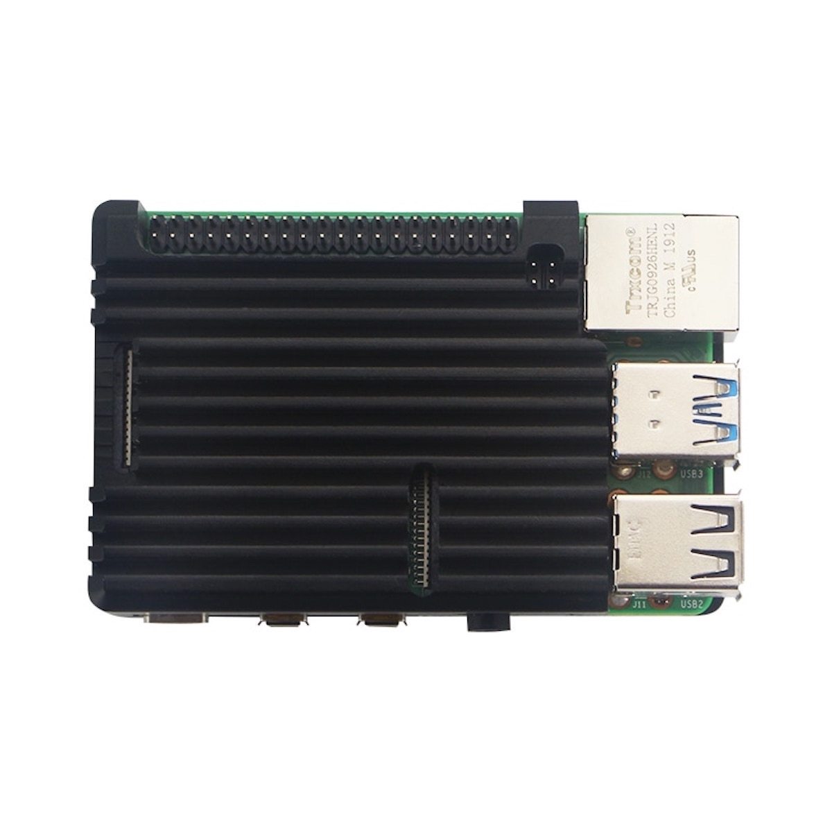 Black aluminum case for Raspberry Pi 4 with ventilation fins, ideal for electrónica components and microcontroladores. - Carcasa Aluminio Raspberry Pi 4 - Microbot México - Default Title