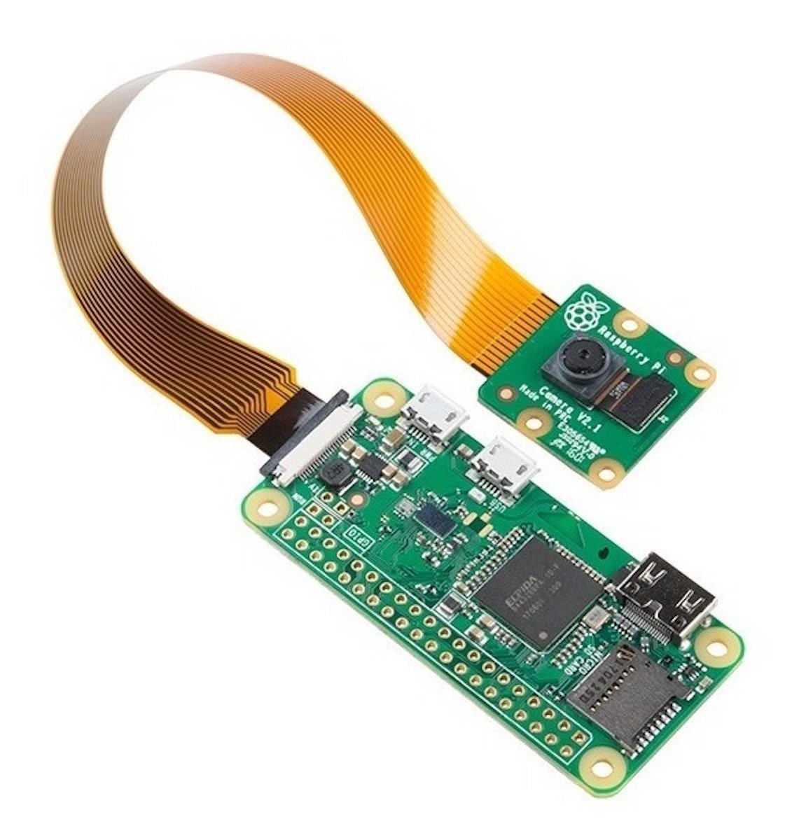 Flexible flat cable connected to Raspberry Pi Zero W camera module for electrónica and microcontroladores projects. - Cable Cámara Raspberry Pi Zero W 150MM - Microbot México - Default Title