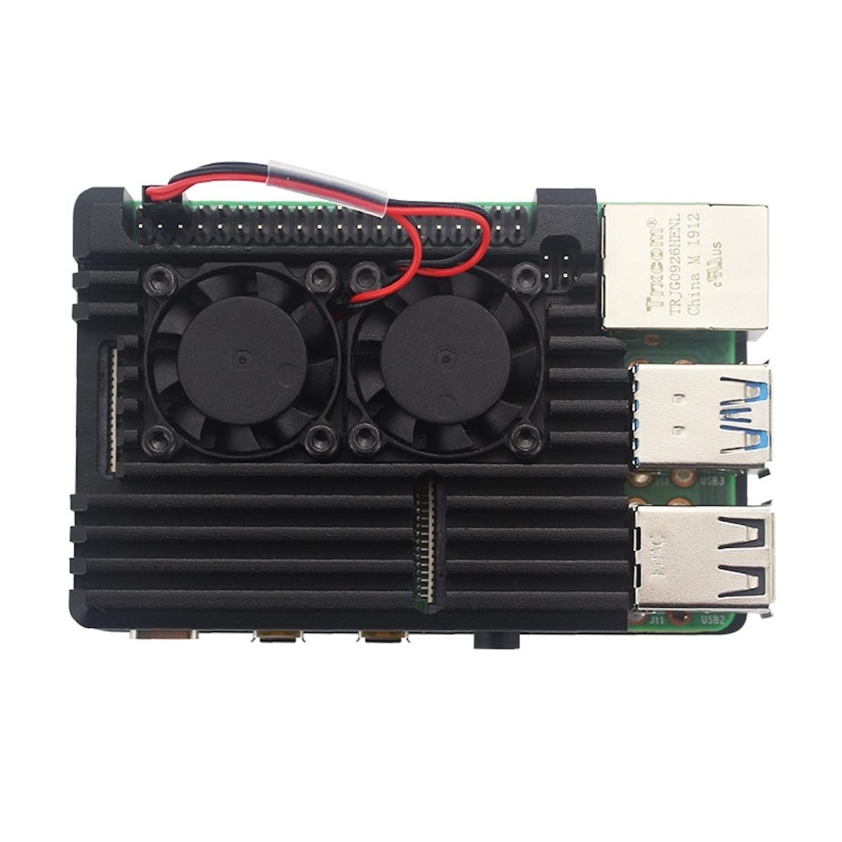 Black aluminum case with dual fans for Raspberry Pi 4, cooling electronic components and microcontrollers. - Carcasa Aluminio Doble Ventilador Raspberry Pi 4 - Microbot México - Default Title