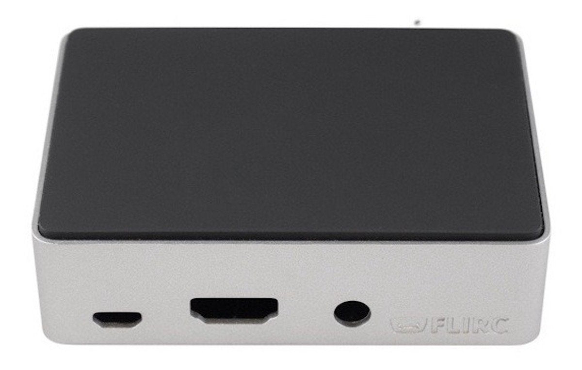 Aluminum Flirc case for Raspberry Pi 3B+ with black top, ports for micro USB, HDMI, and audio, designed for electrónica and. - Carcasa Flirc Aluminio Raspberry Pi 3B+ - Microbot México - Default Title