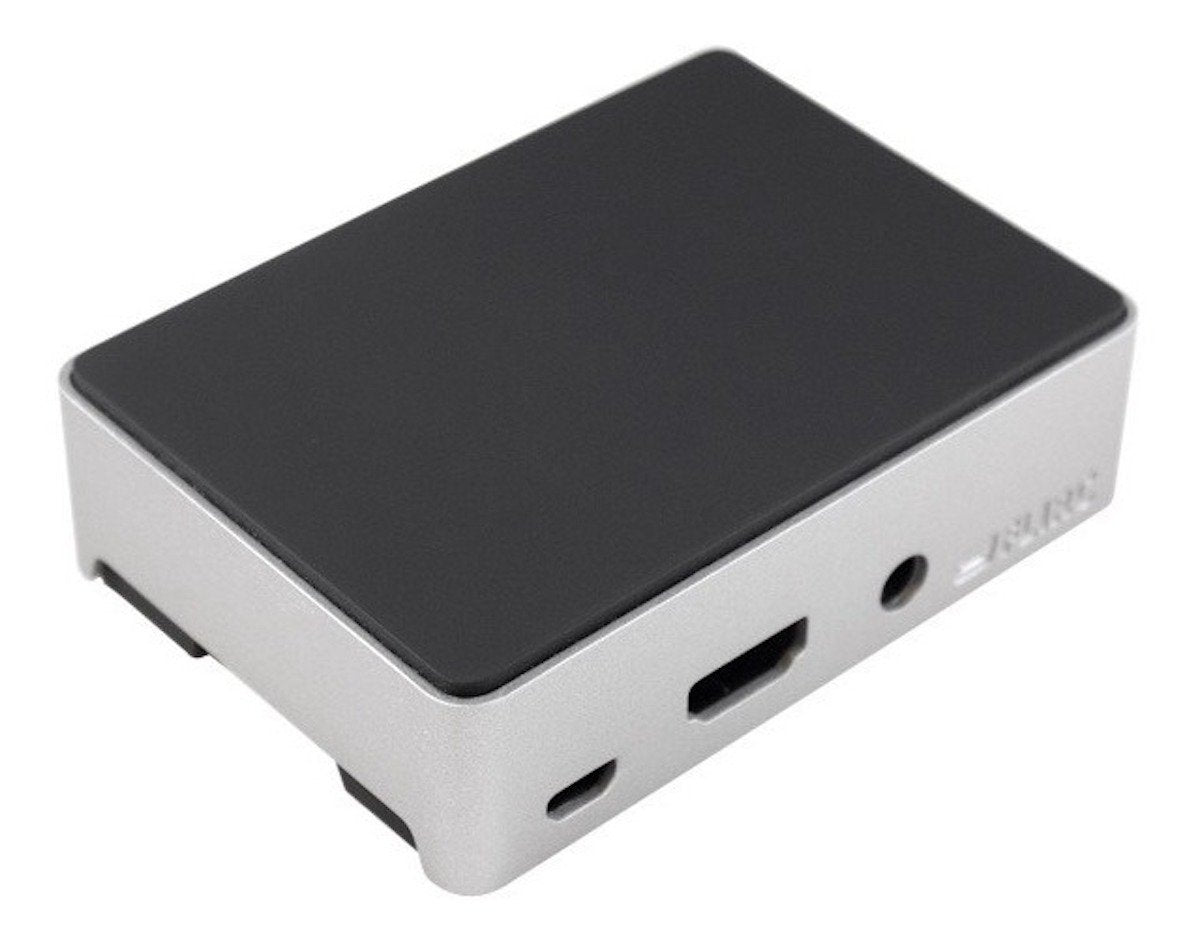 Compact aluminum case for Raspberry Pi 3B+ with black top, designed for electrónica componentes and microcontroladores. - Carcasa Flirc Aluminio Raspberry Pi 3B+ - Microbot México - Default Title