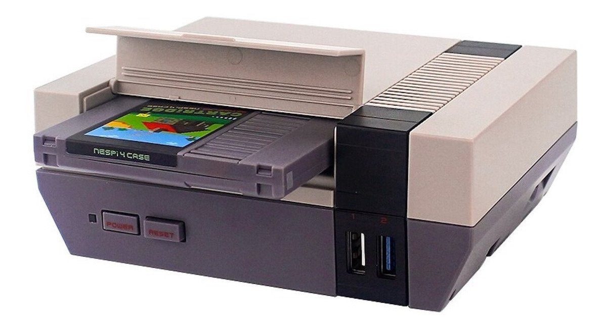 Retro style plastic case for Raspberry Pi 4B with cartridge slot, buttons, and USB ports, ideal for electrónica and. - Carcasa Nespi 4 Raspberry Pi 4B - Microbot México - Default Title