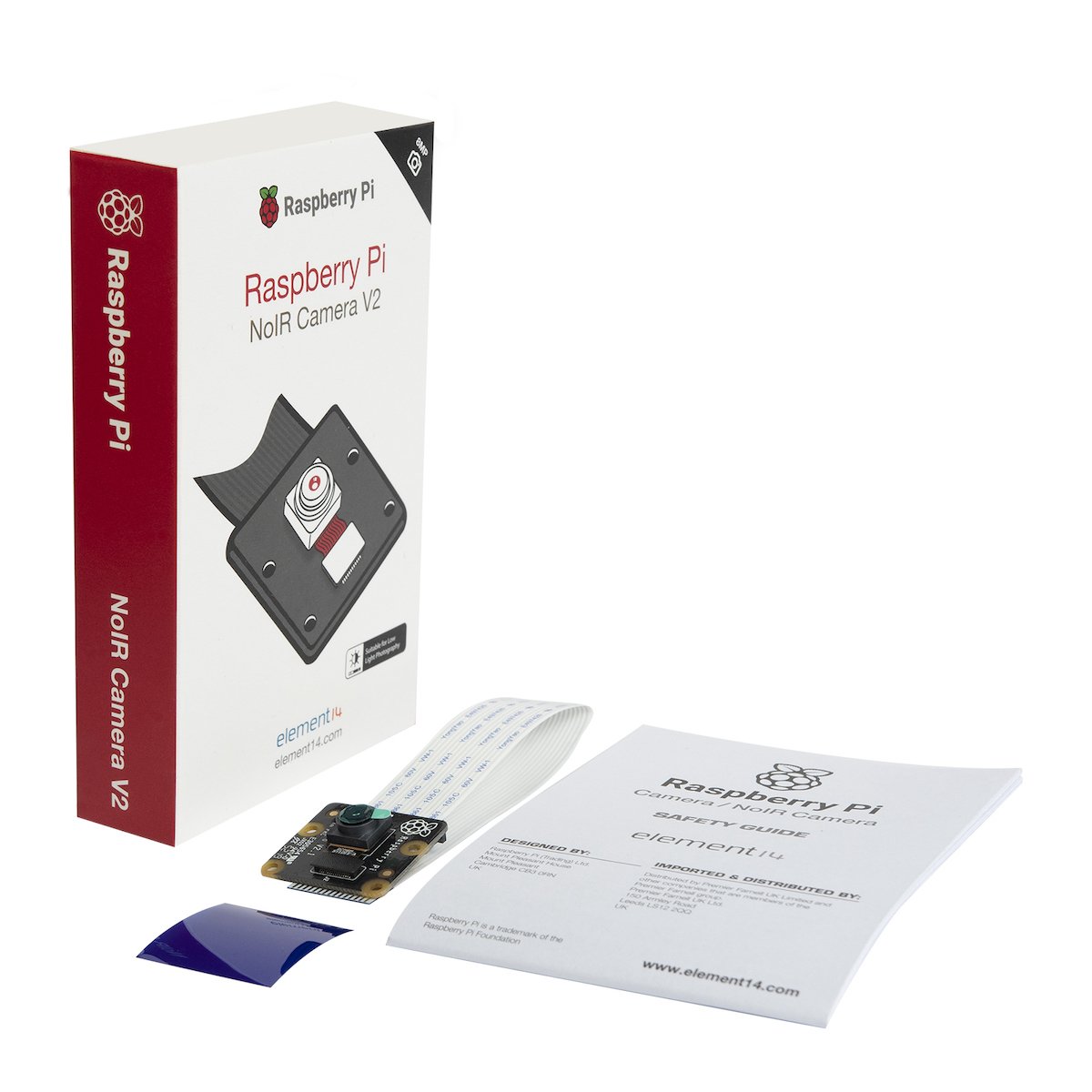 Raspberry Pi Noir V2 8MP camera module kit with sensor, ribbon cable, and instructions for Raspberry Pi electronics and. - Cámara Raspberry Pi Noir V2 8MP - Microbot México - Default Title