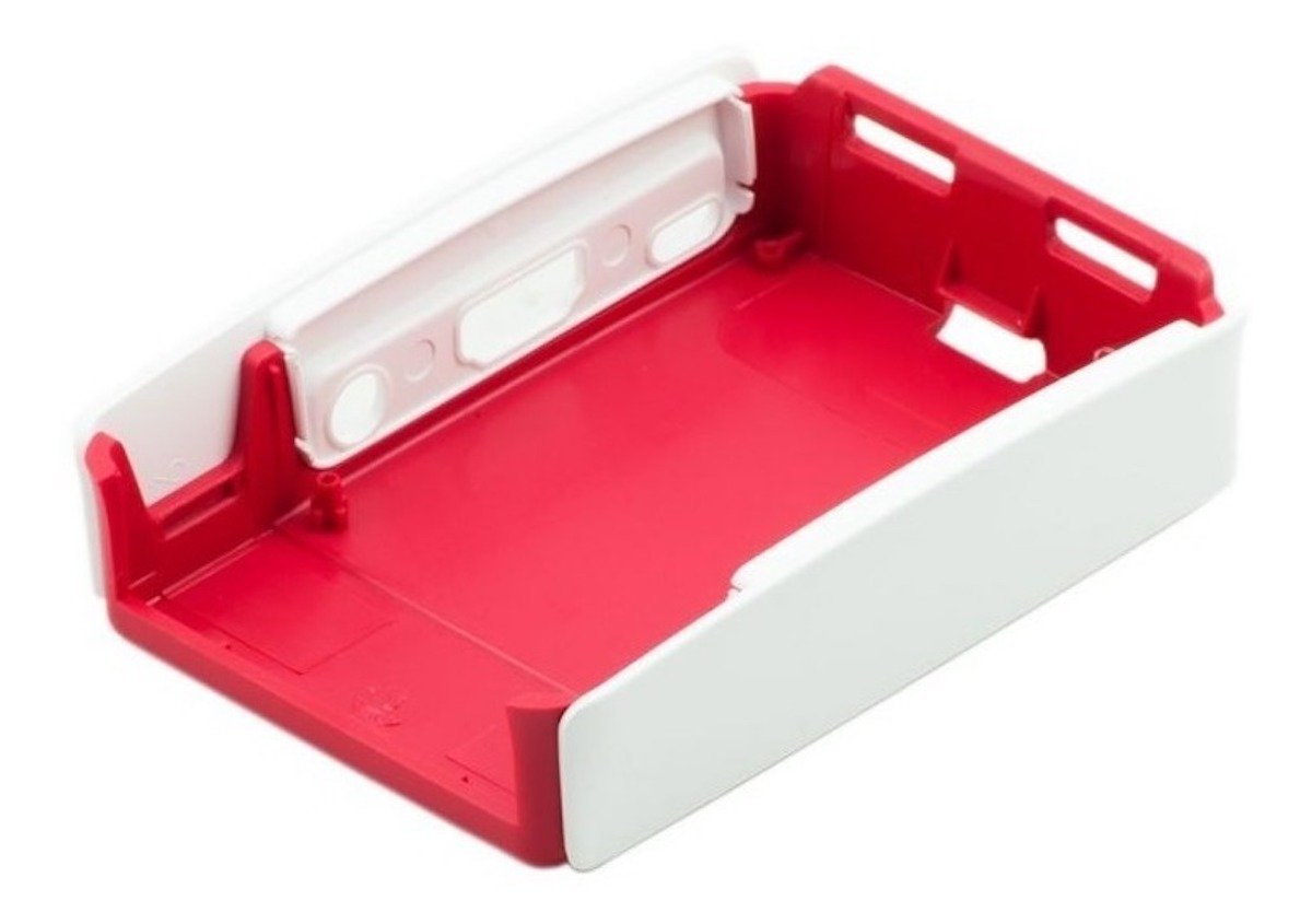 White and red official Raspberry Pi 3 case for protecting electronic components and microcontrollers. - Carcasa Oficial Raspberry Pi 3 - Microbot México - Blanco/Rojo