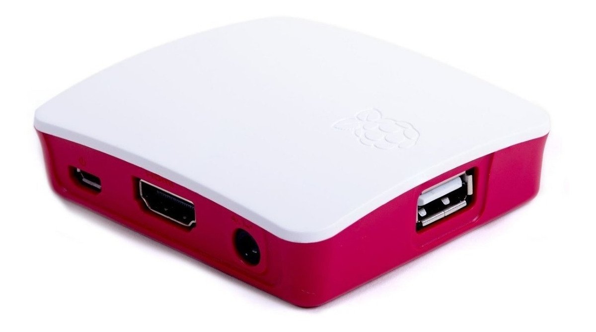 White and red official Raspberry Pi 3A+ case with USB, HDMI, and power ports for microcontroladores and módulos in. - Carcasa Oficial Raspberry Pi 3A+ - Microbot México - Default Title