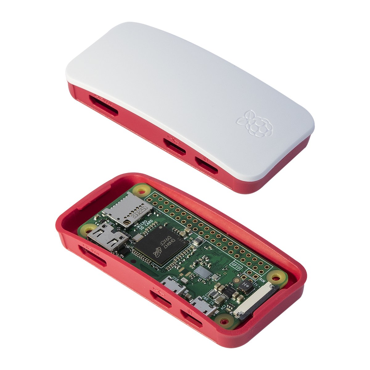 White and red official Raspberry Pi Zero case with visible Raspberry Pi Zero board inside, designed for electrónica,. - Carcasa Raspberry Pi Zero Oficial - Microbot México - Default Title