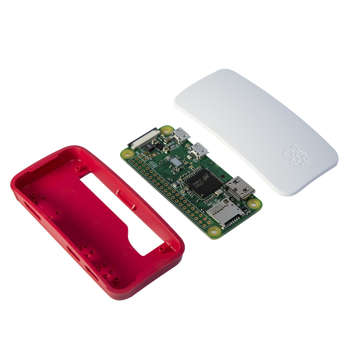 Raspberry Pi Zero board with red and white official protective case for electrónica components, microcontroladores,. - Carcasa Raspberry Pi Zero Oficial - Microbot México - Default Title