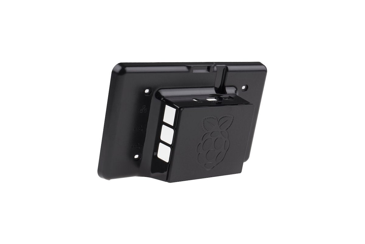 Black official Raspberry Pi 3 case with 7-inch screen compatible with electrónica, módulos, and microcontroladores components. - Carcasa Raspberry Pi 3 Pantalla 7 Pulgadas Oficial - Microbot México - Negro