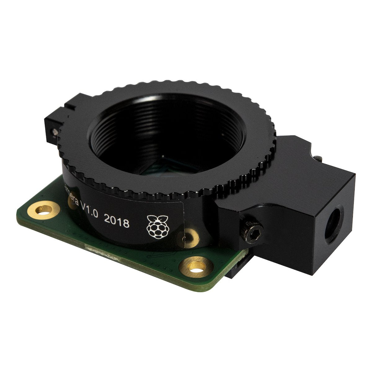 Raspberry Pi HQ 12MP camera module with black metal lens mount for electrónica and microcontroladores projects. - Cámara Raspberry Pi Alta Calidad HQ 12MP - Microbot México - Default Title