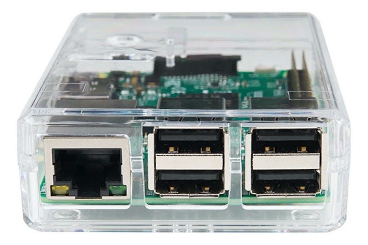 Transparent plastic case housing Raspberry Pi 3B with visible USB ports and ethernet for electrónica and microcontroladores. - Carcasa Soporte Cámara Raspberry Pi 3B - Microbot México - Default Title
