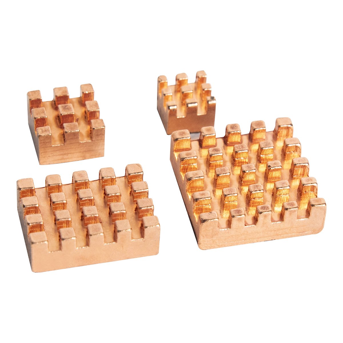 Set of four copper heat sinks with grid fins for Raspberry Pi and microcontroller electronics cooling. - Disipadores de Calor Cobre Raspberry Pi 4 - Microbot México - Default Title
