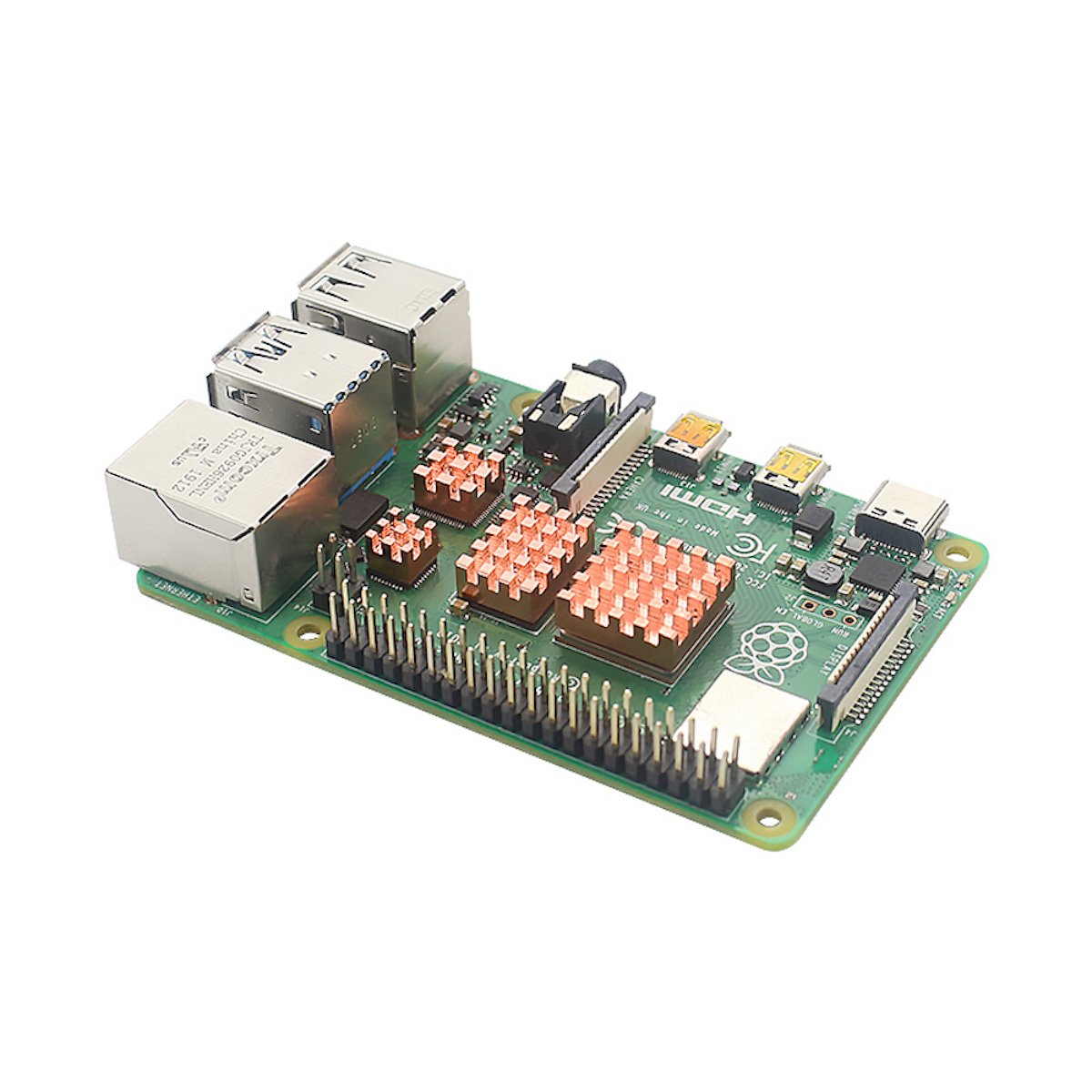 Raspberry Pi 4 board with copper heat sinks for cooling microcontroladores and módulos in electrónica projects. - Disipadores de Calor Cobre Raspberry Pi 4 - Microbot México - Default Title