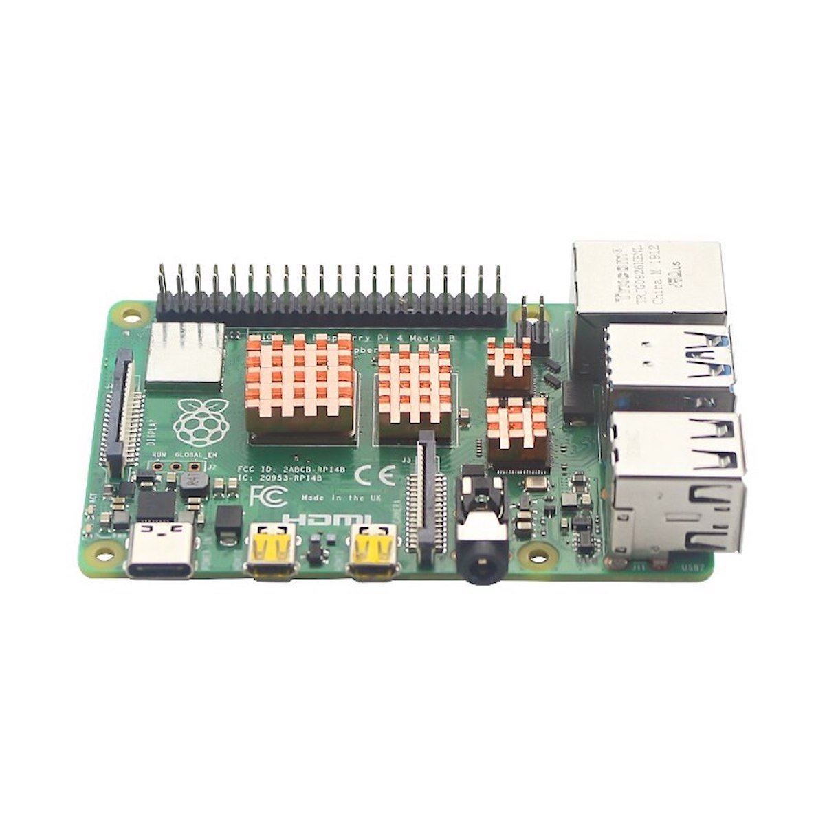 Raspberry Pi 4 board with copper heat sinks on electronic components for cooling microcontroladores and módulos. - Disipadores de Calor Cobre Raspberry Pi 4 - Microbot México - Default Title