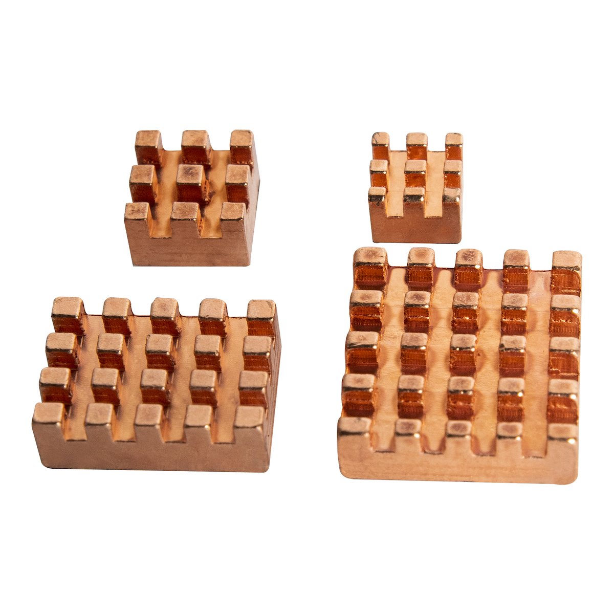 Set of four copper heat sinks with finned design for Raspberry Pi,Arduino, and microcontroller cooling in electrónica. - Disipadores de Calor Cobre Raspberry Pi 4 - Microbot México - Default Title