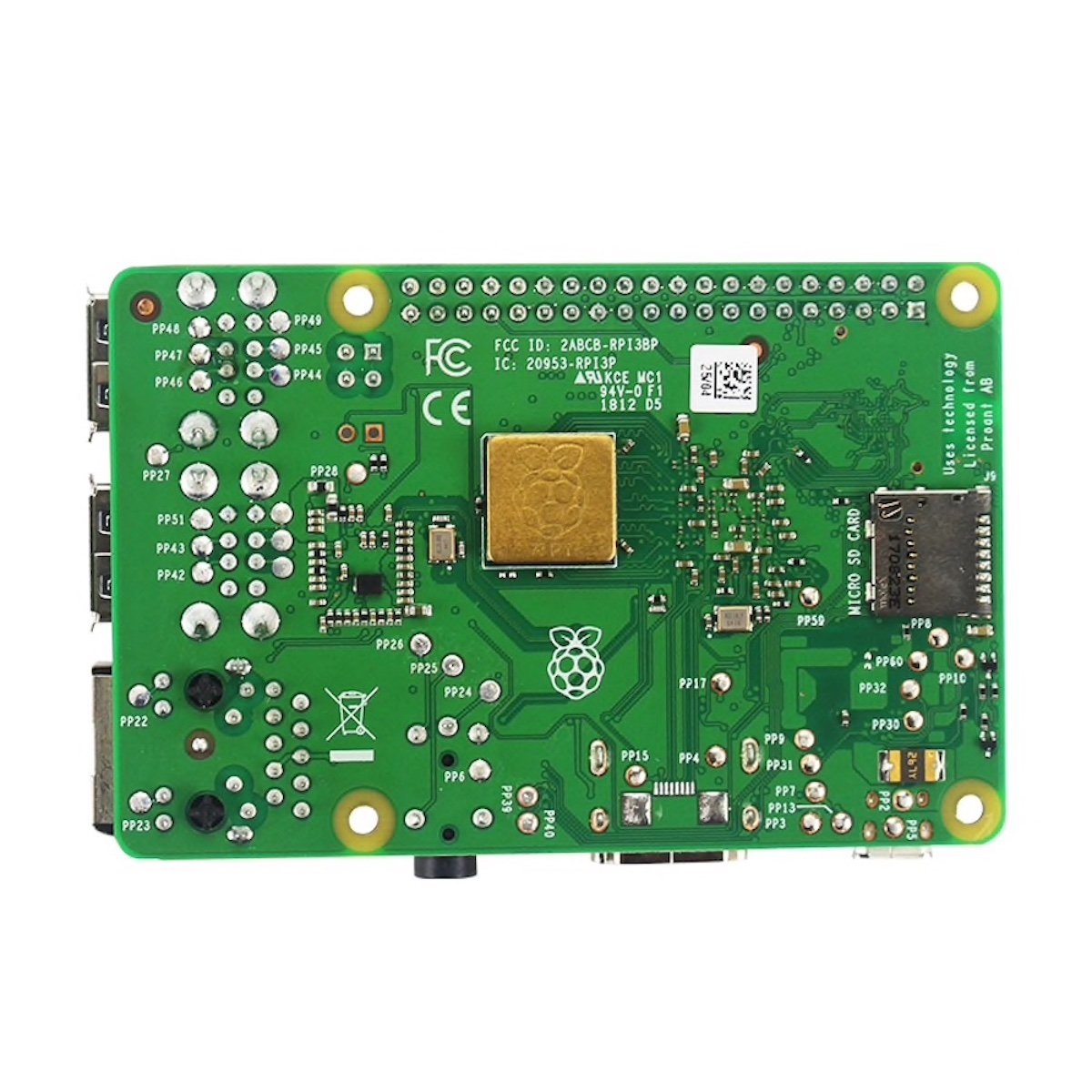 Green Raspberry Pi 3B+ board with copper heat sink on electronic microcontroller components and sensors. - Disipadores de Calor Raspberry Pi 3B+ - Microbot México - Default Title