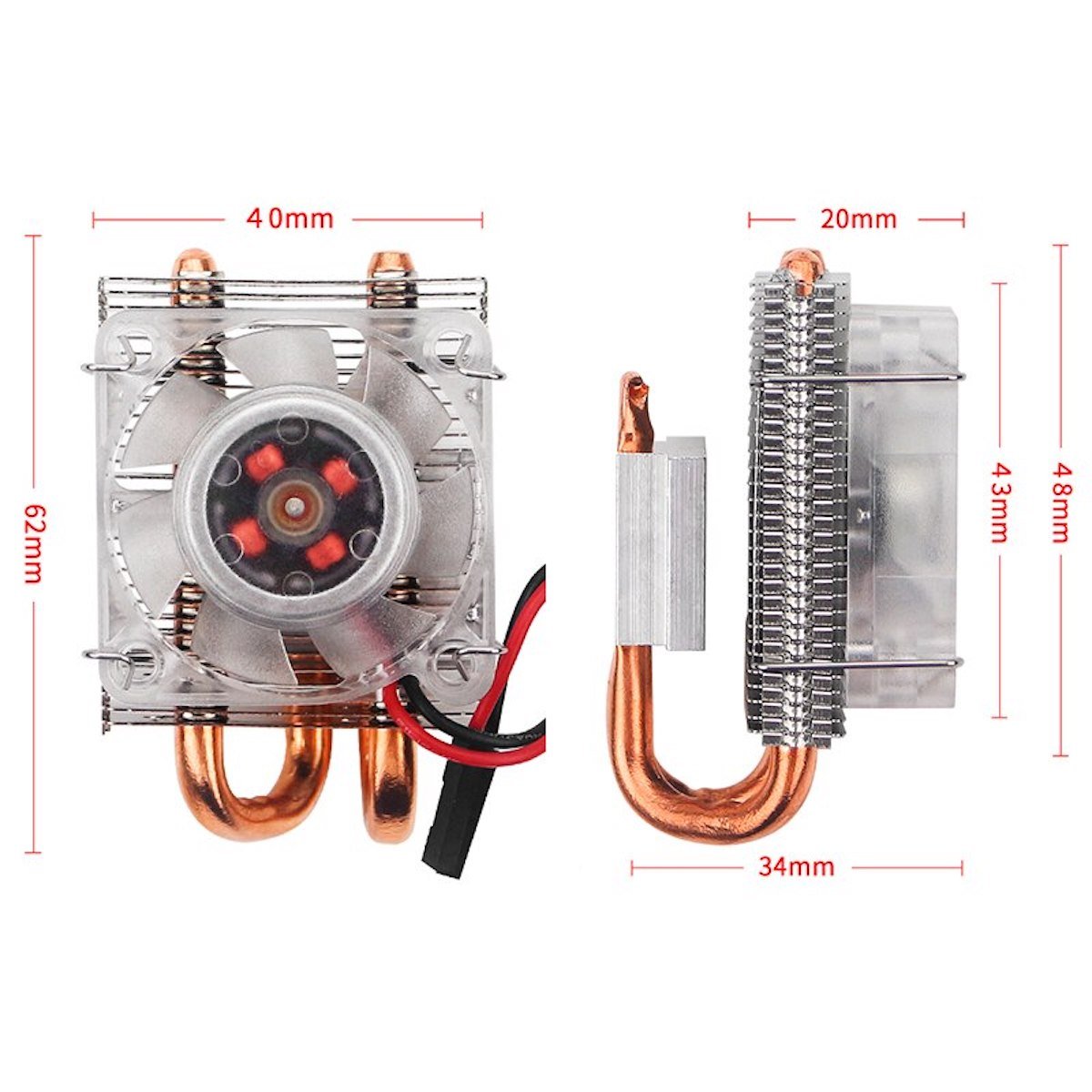 White low-profile Ice Tower cooler with copper heat pipes and fan for Raspberry Pi electrónica and microcontroladores. - Disipador Raspberry Pi Ice Tower Low-Profile - Microbot México - Blanco