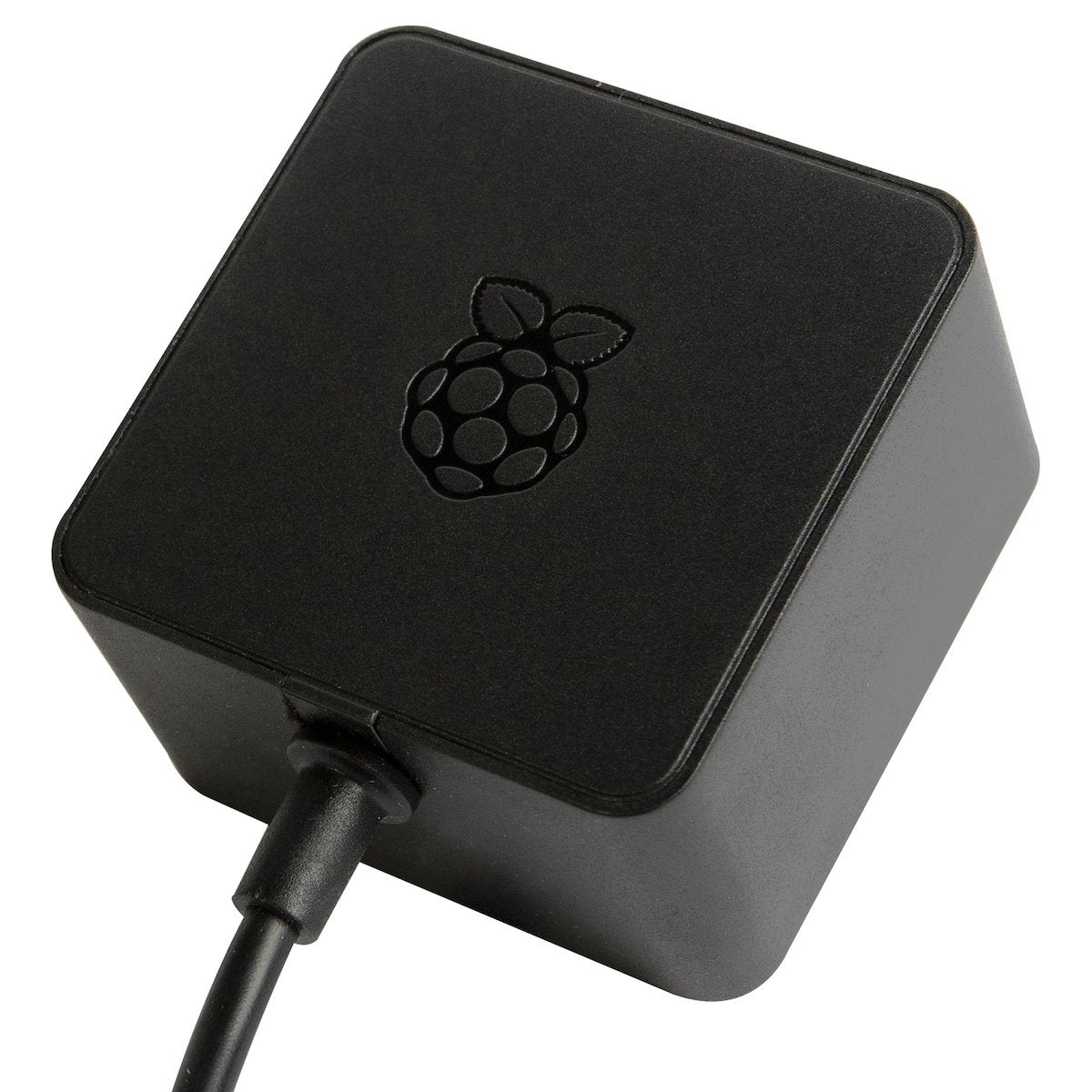 Black compact Flirc case for Raspberry Pi 4 with embossed Raspberry Pi logo and power cable, designed for electrónica and. - Kit Raspberry Pi 4 Flirc - Microbot México - 1GB