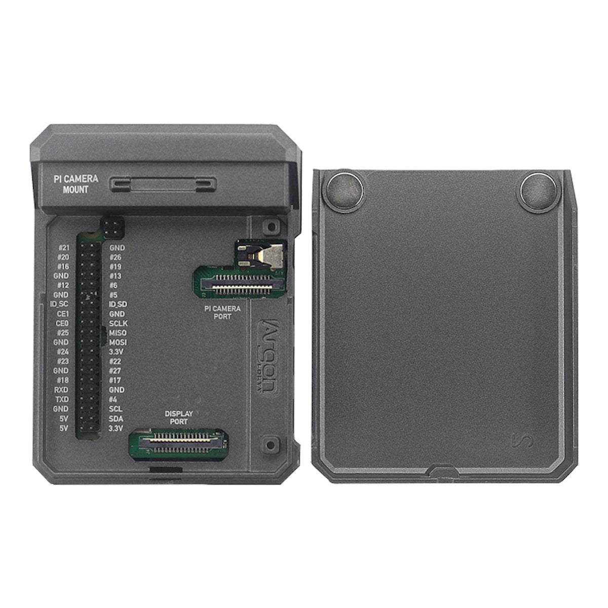 Aluminum enclosure for Raspberry Pi 4 with ventilation slots and GPIO pin access for electrónica and microcontroladores. - Kit Raspberry Pi 4 Aluminio - Microbot México - 1GB