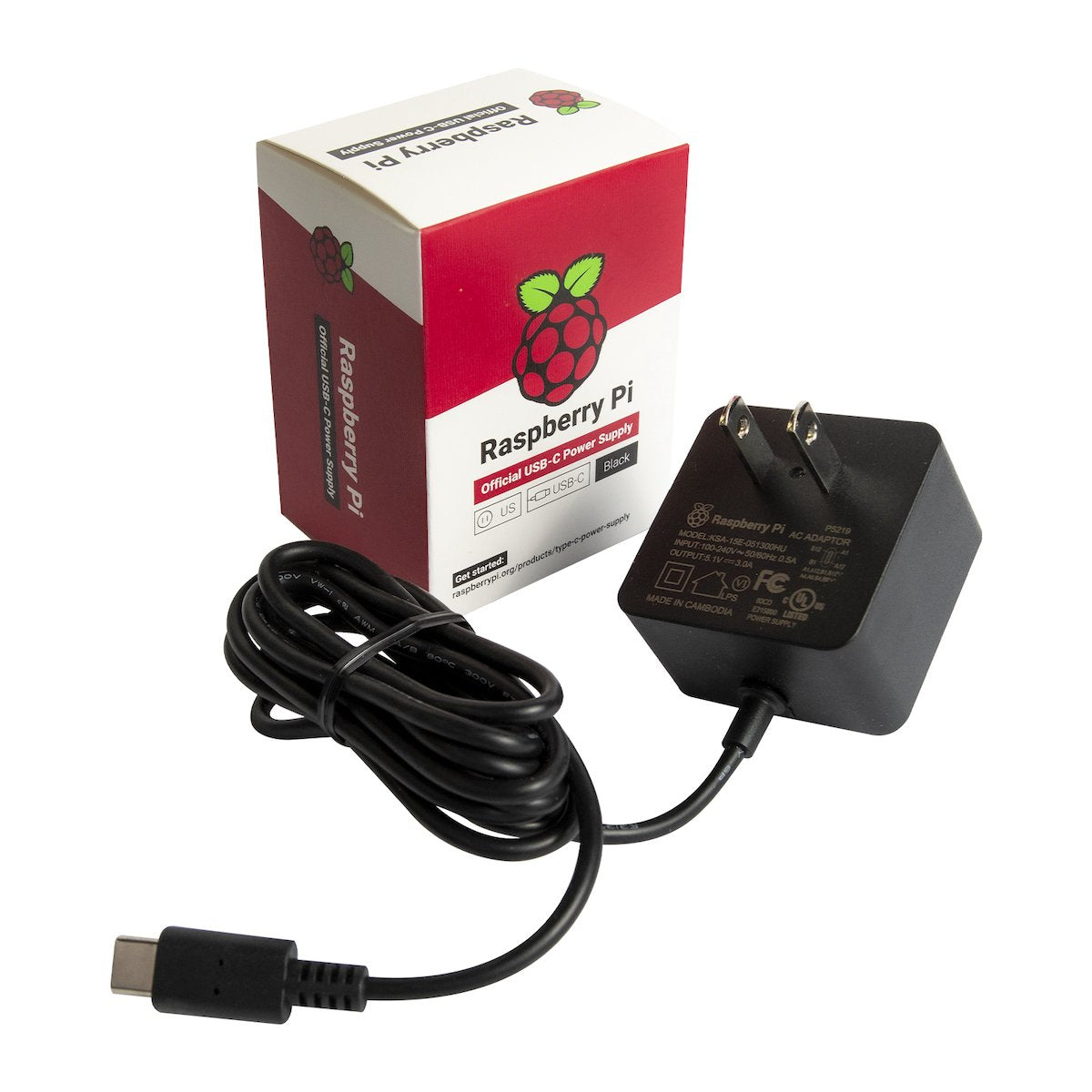 Black Raspberry Pi 4 USB-C 5V 3A power adapter with cable, packaging for electrónica componentes arduino módulos. - Fuente Oficial Raspberry Pi 4 USB C 5V 3A - Microbot México - Blanco