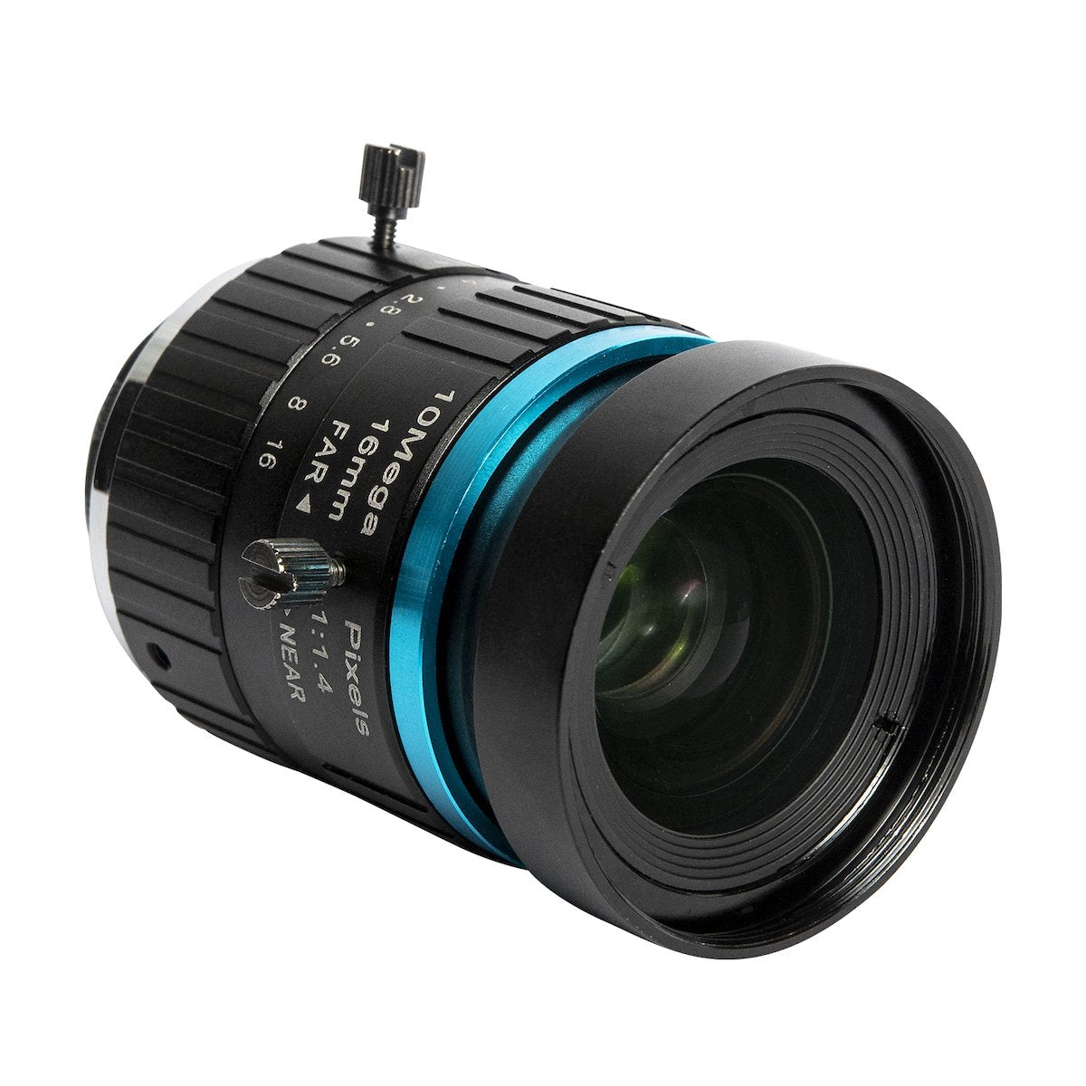 Black telephoto 16mm camera lens with blue ring for Raspberry Pi and microcontroladores, electronic componentes, and. - Lente Telephoto 16MM 10MP - Microbot México - Default Title