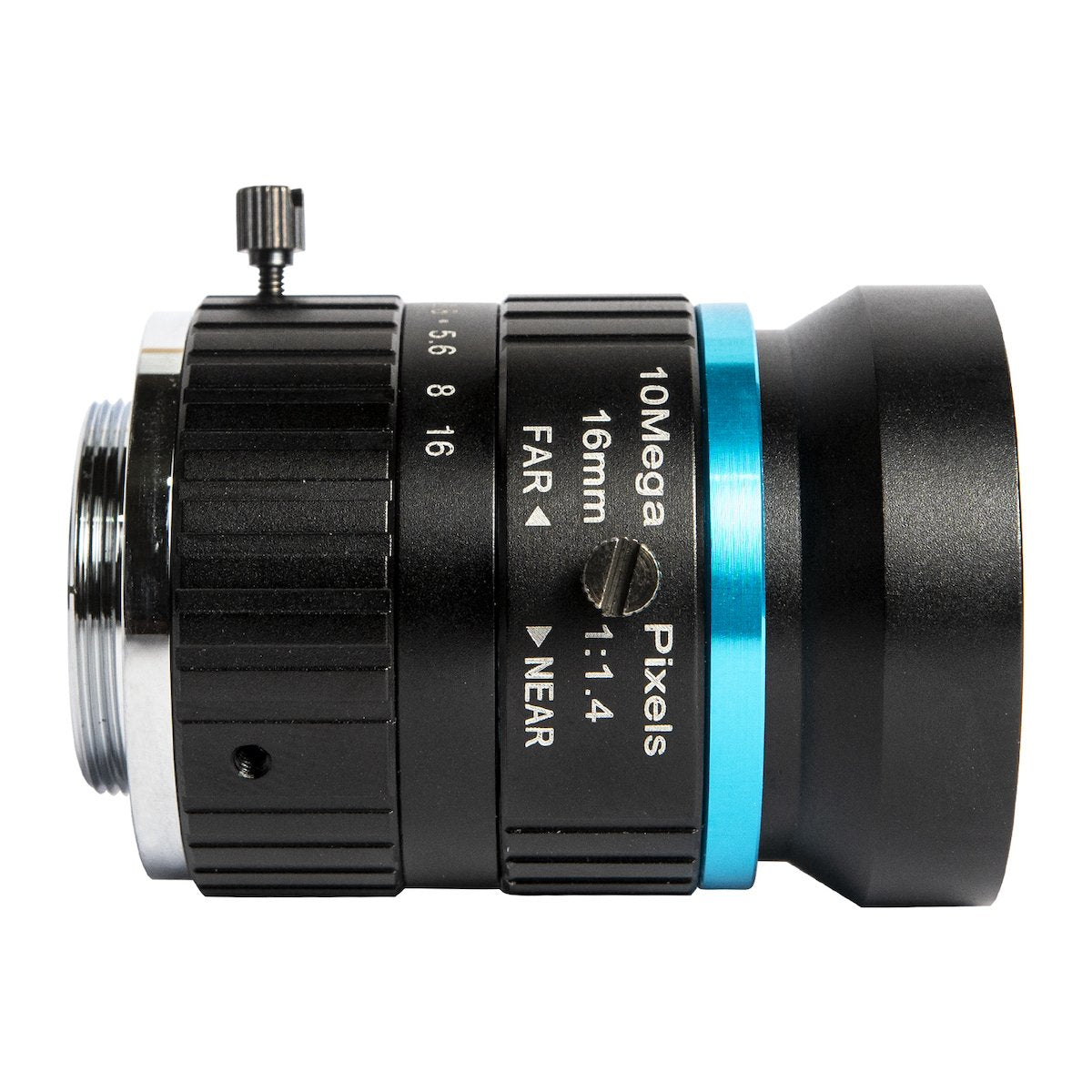 Black cylindrical 16mm 10MP telephoto lens with adjustable focus ring for electrónica módulos and sensores use with arduino. - Lente Telephoto 16MM 10MP - Microbot México - Default Title