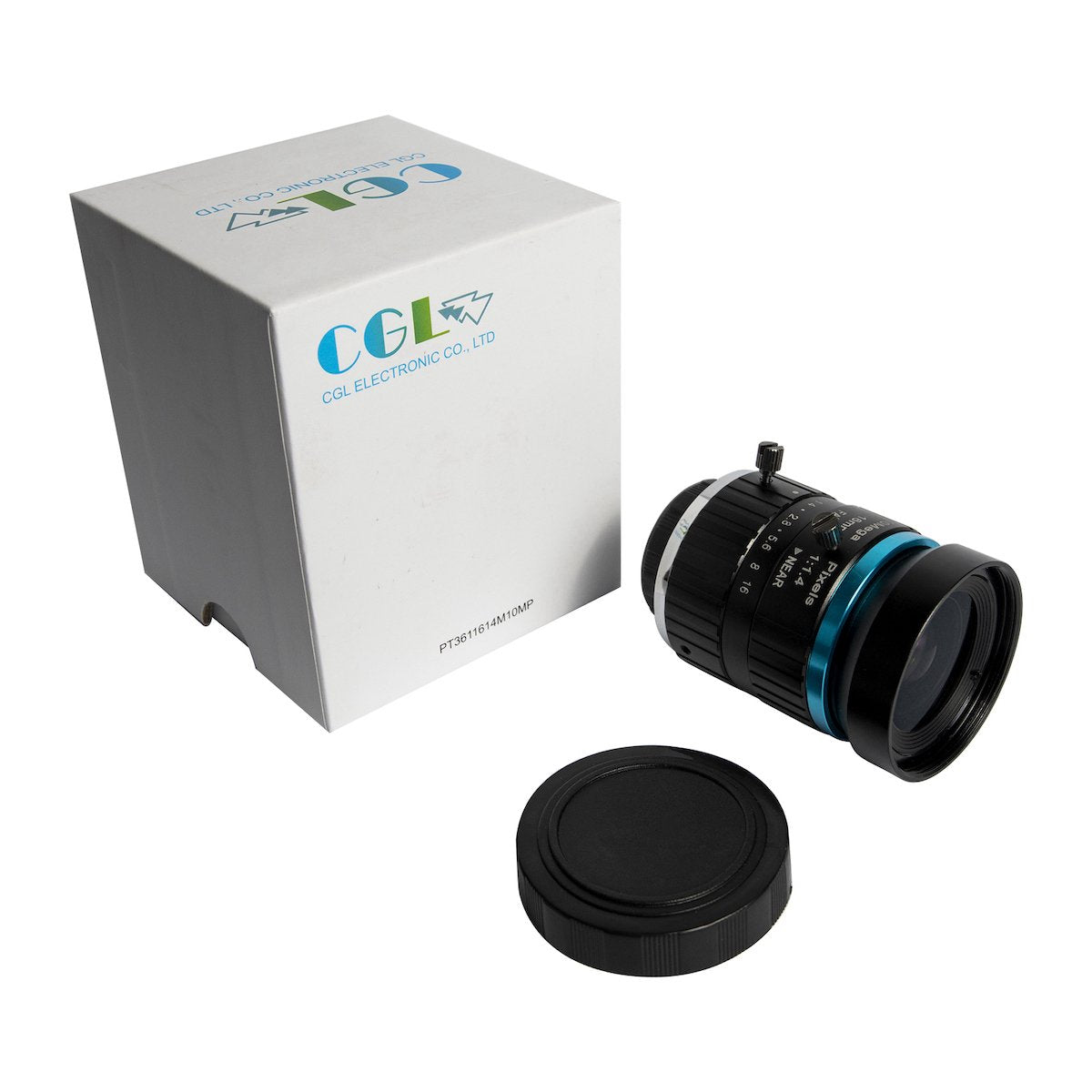 Black telephoto 16MM 10MP lens with blue accent, compatible with Raspberry Pi and Arduino electronics modules, alongside. - Lente Telephoto 16MM 10MP - Microbot México - Default Title
