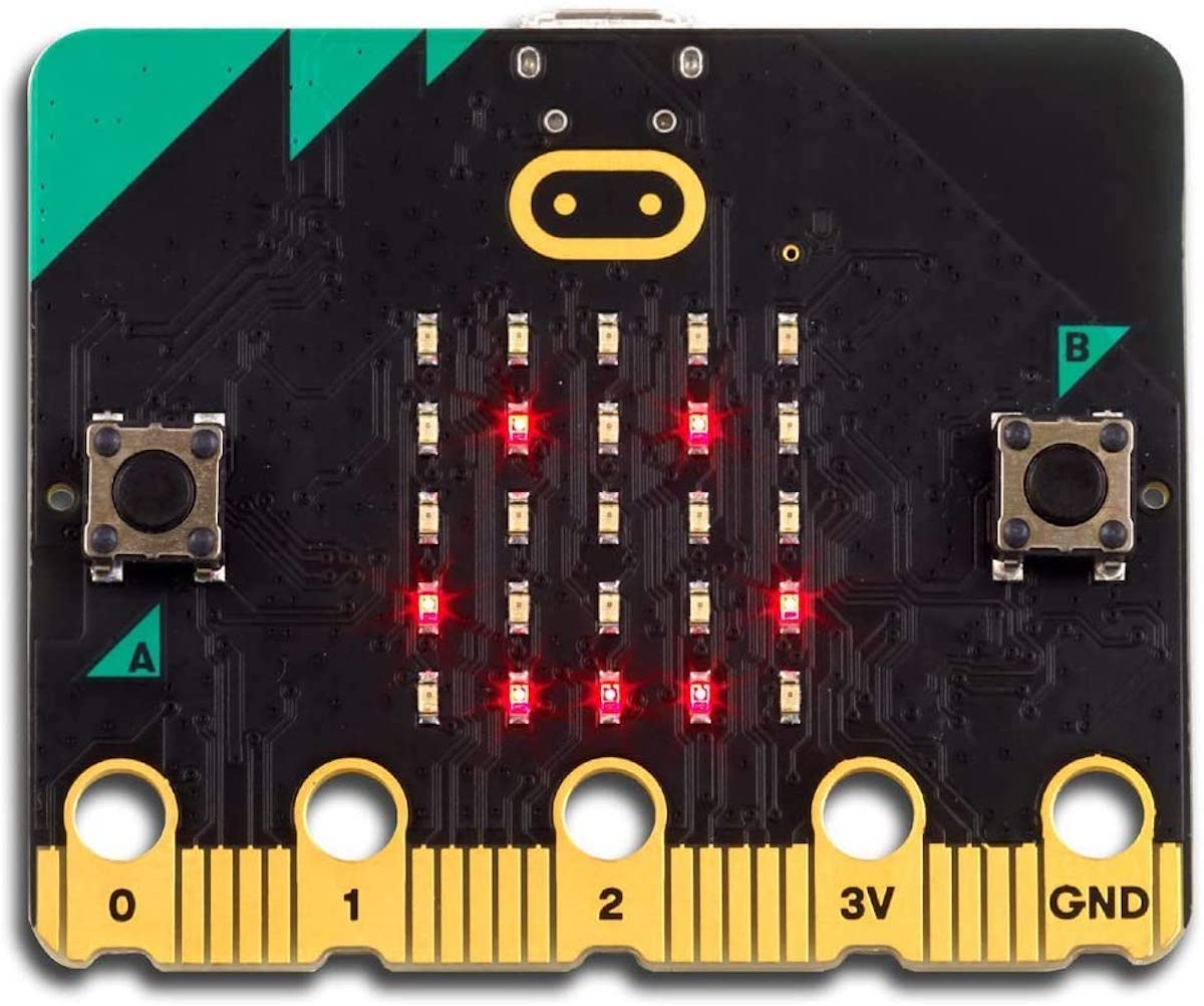 Microbit V2 black microcontrolador board with LED matrix, two buttons, and gold-edge connectors for módulos. - Microbit V2 Go Bundle - Microbot México - Default Title