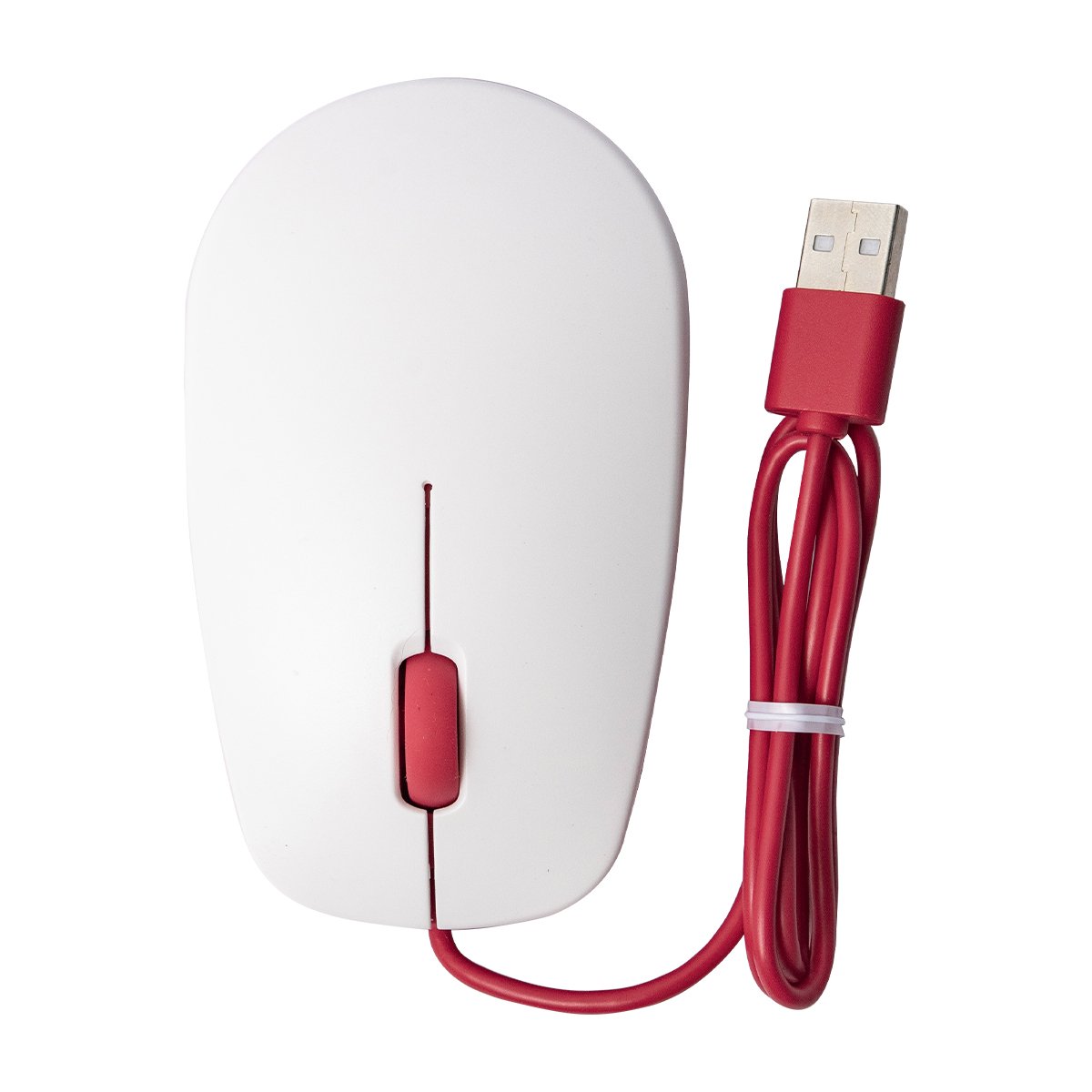 White Raspberry Pi optical mouse with red scroll wheel and USB cable for electrónica and microcontroladores projects. - Mouse Optico USB Oficial Raspberry Pi - Microbot México - Default Title