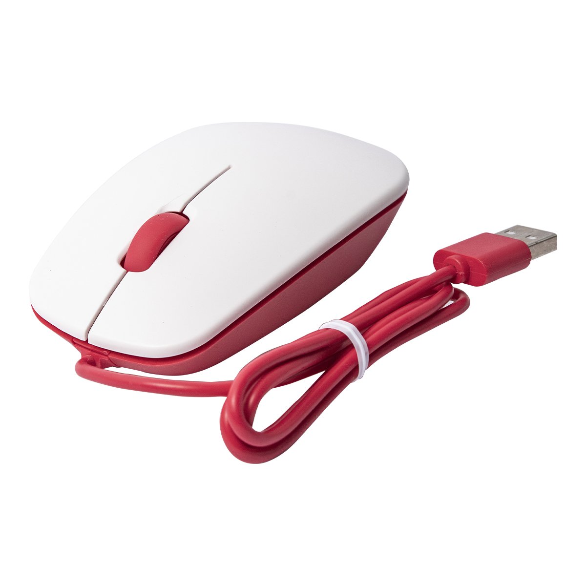 White and red USB optical mouse with cable, compatible with Raspberry Pi, Arduino, and microcontroladores for electrónica. - Mouse Optico USB Oficial Raspberry Pi - Microbot México - Default Title
