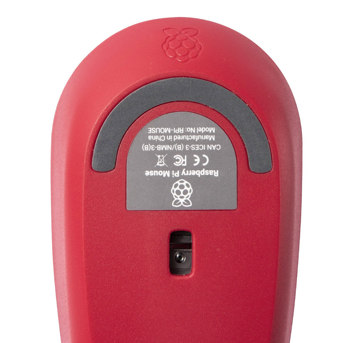 Red Raspberry Pi official USB optical mouse base showing sensor and electronics label for microcontroladores and componentes . - Mouse Optico USB Oficial Raspberry Pi - Microbot México - Default Title