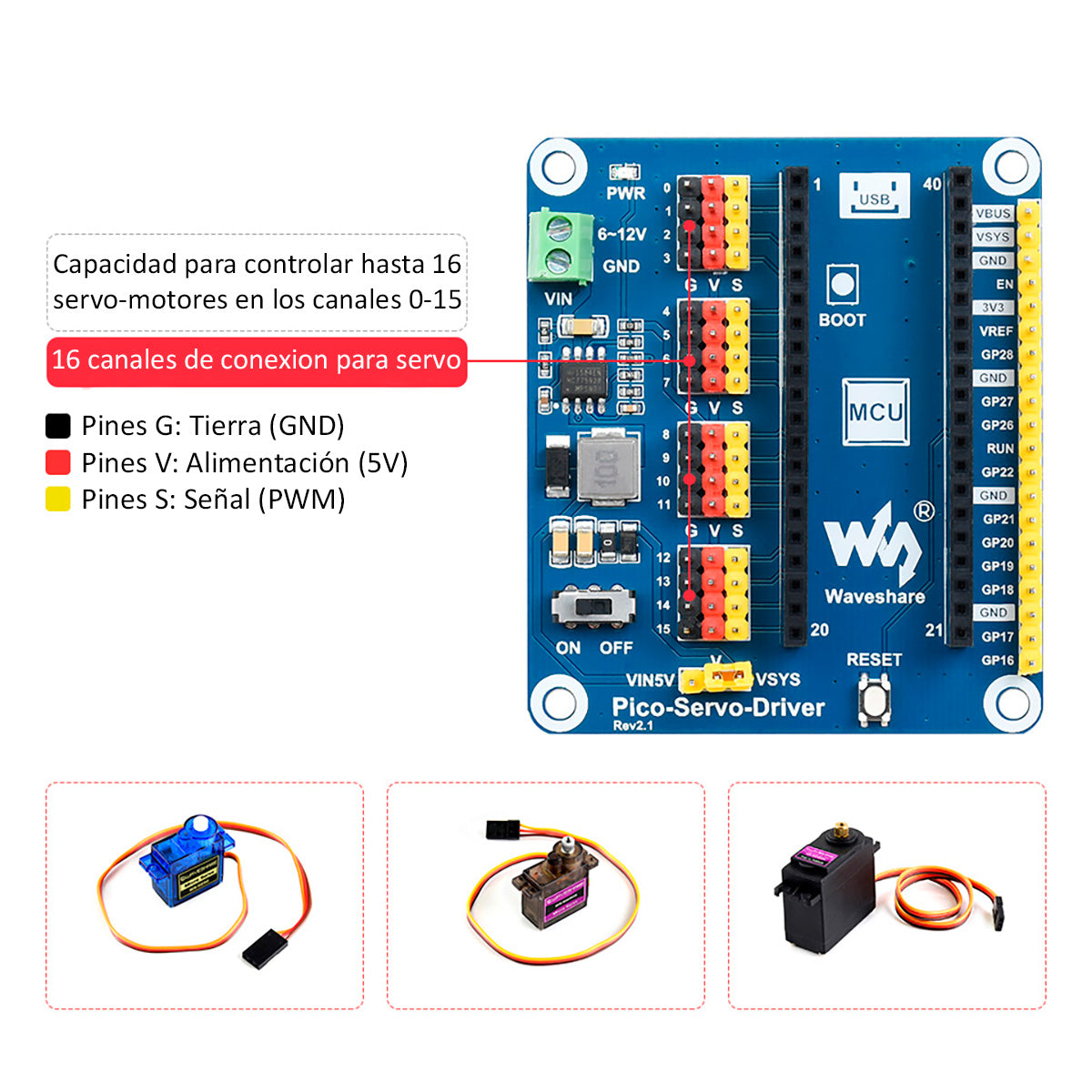 Modulo Hat Pico Servo Driver Raspberry Pi Pico W